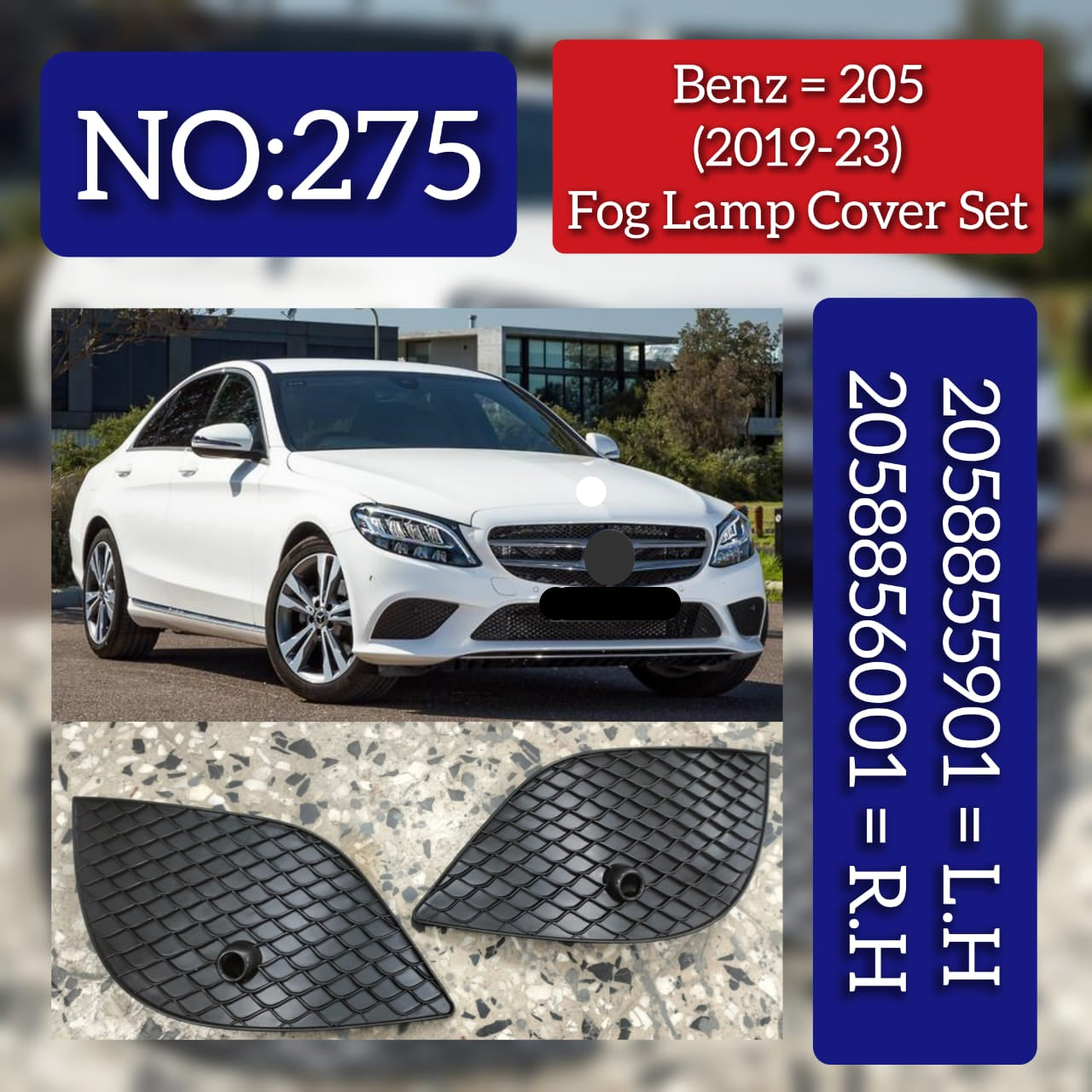 Fog Lamp Cover Right 2058856001 & Left 2058855901 Compatible With MERCEDES-BENZ C-Class W205 2019-2023 tag-275