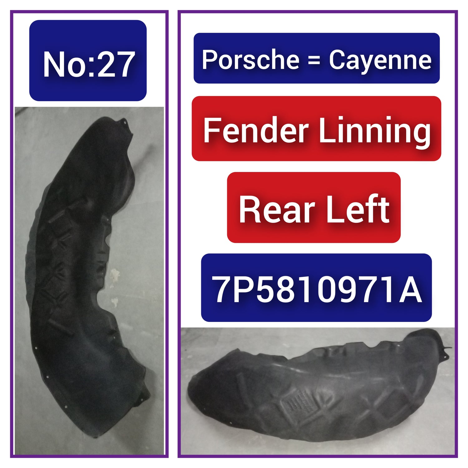 Rear Left Fender Liner 95850497100 7P5810971A 95850497200  Compatible With PORSCHE CAYENNE 958 Tag-FEA-27