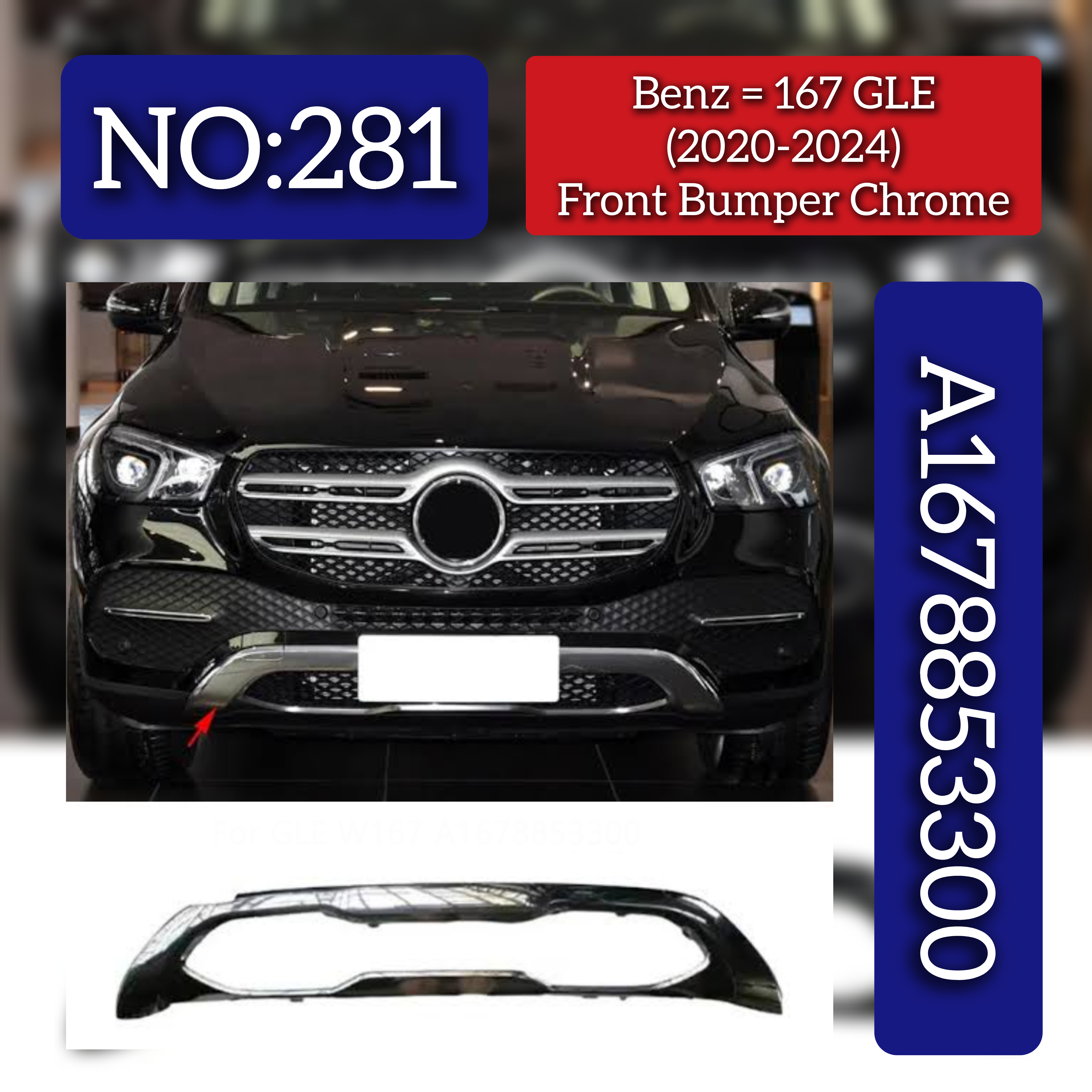 Front Bumper Chrome 1678853300 A1678853300  Compatible With Mercedes Benz GLE-Class (W167) (2020-2024) Tag No.281
