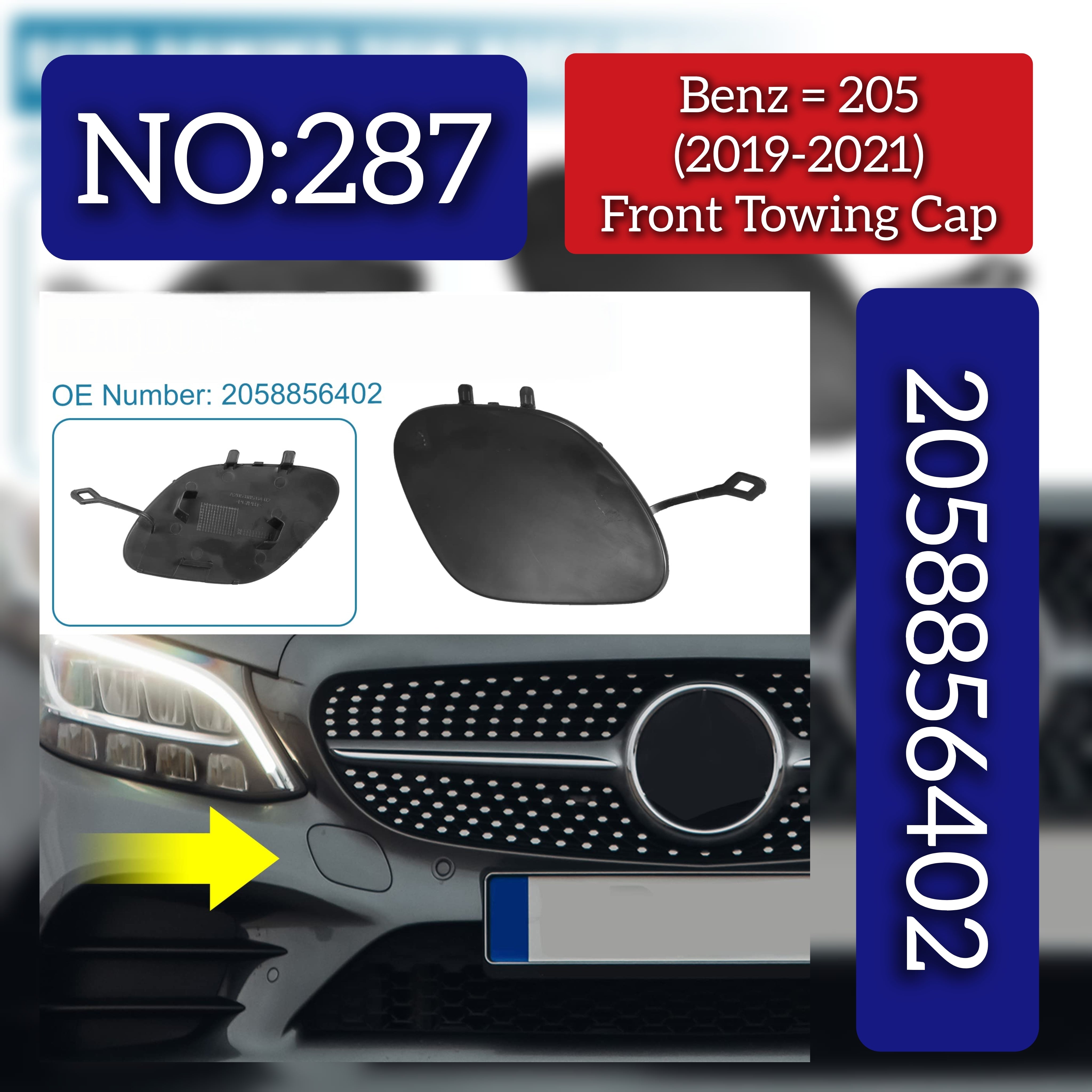Front Towing Cap 2058856402 Compatible With Mercedes Benz  C CLASS W205 Tag No.287