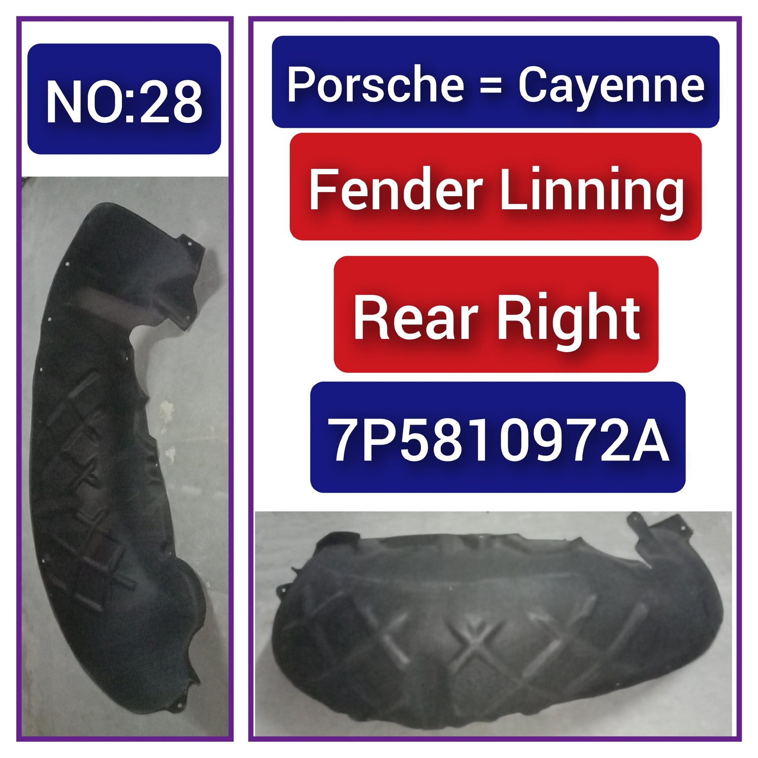 Rear Right Fender Liner 95850497200  7P5810972A Compatible With PORSCHE CAYENNE 958 Tag-FEA-28