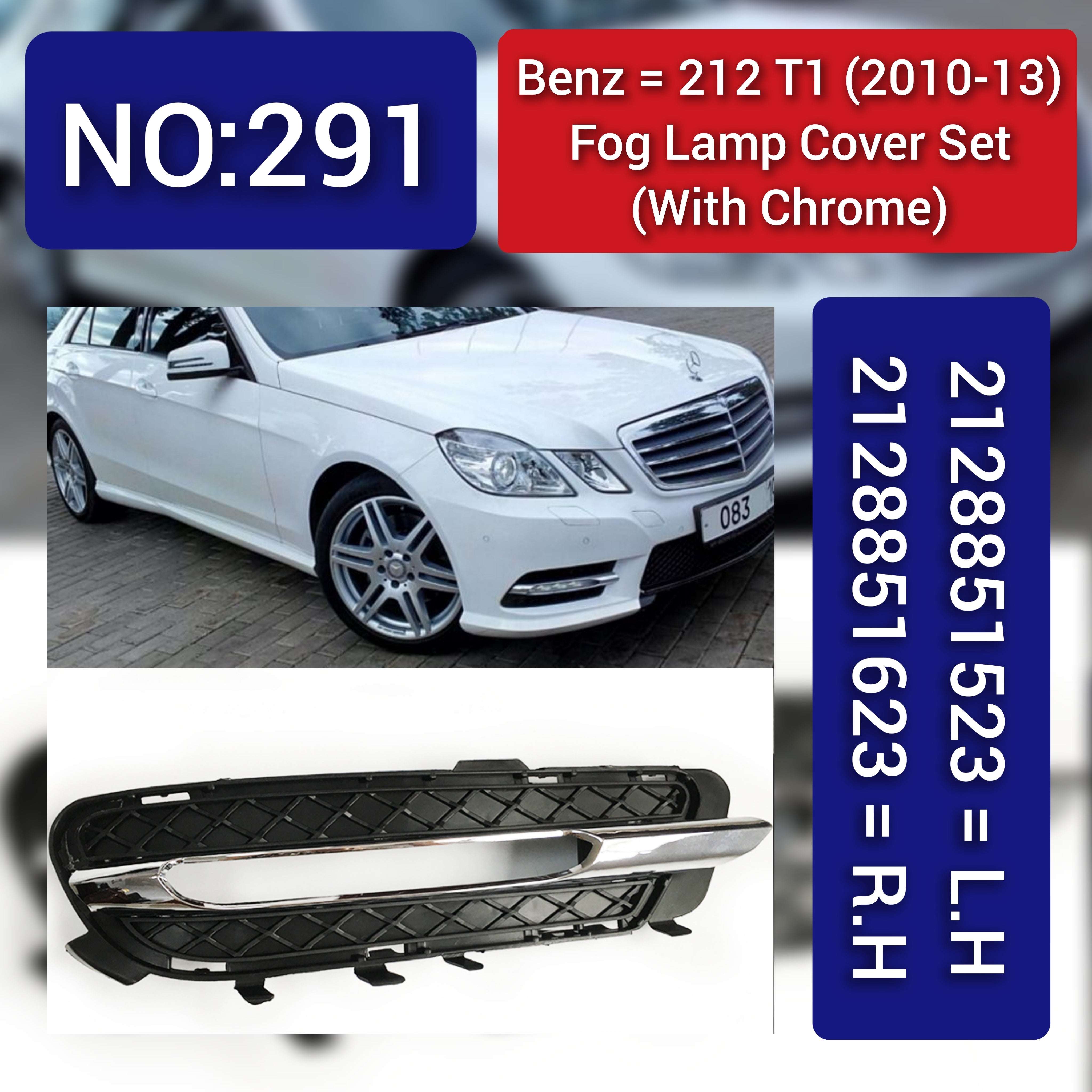 Fog Lamp Cover With Chrome Compatible With MERCEDES-BENZ E-CLASS W212 2010-2013 Fog Lamp Cover With Chrome Left 2128851523 & Right 2128851623 Tag-FC-291
