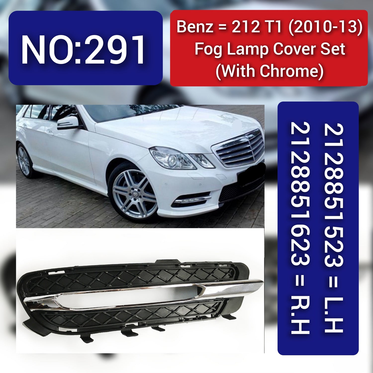 Fog Lamp Cover With Chrome Left 2128851523 & Right 2128851623 A2128851523 Compatible With MERCEDES-BENZ E-CLASS W212 2010-2013 Tag -291