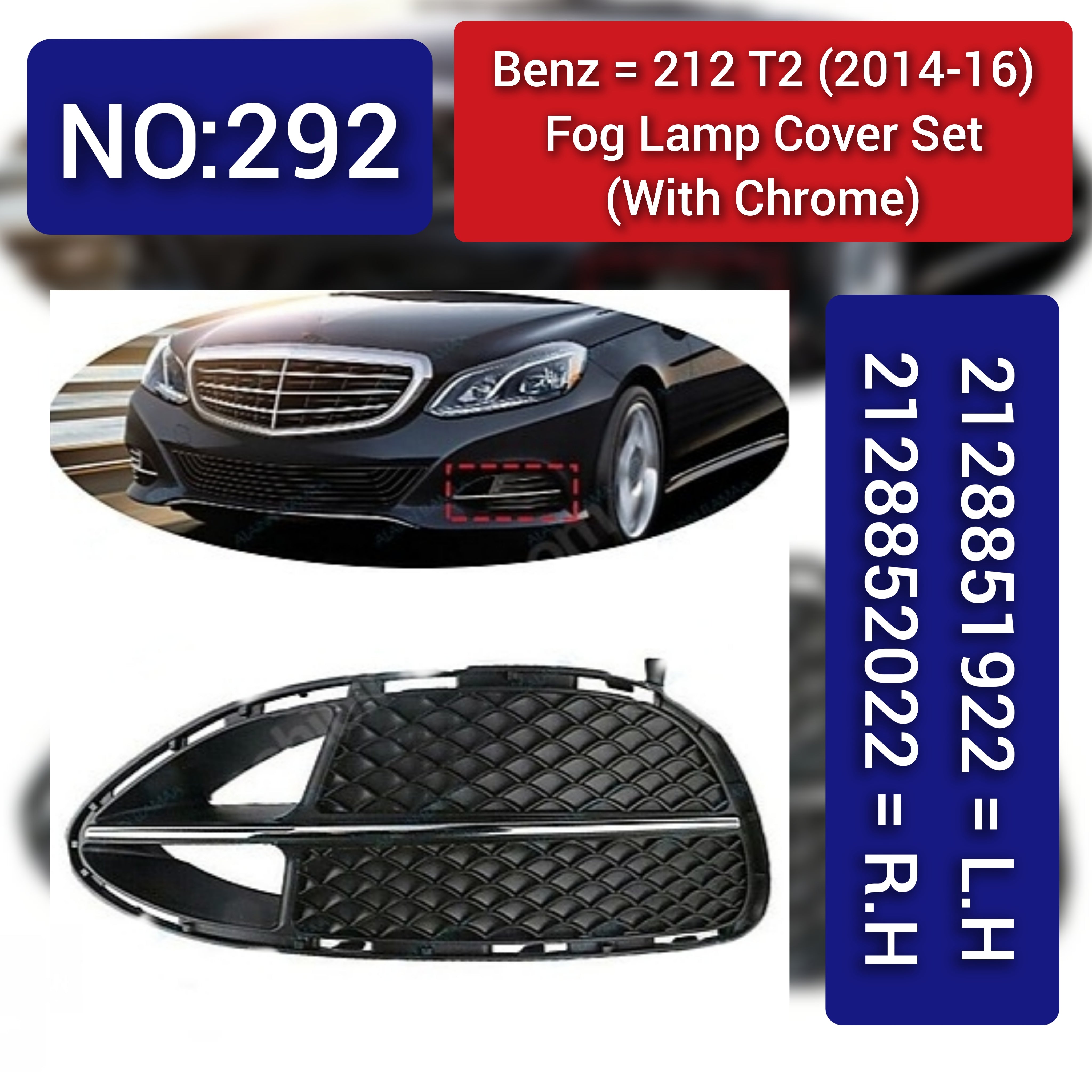 Fog Lamp Cover With Chrome Compatible With MERCEDES-BENZ E-CLASS W212 2014-2016 Fog Lamp Cover With Chrome Left 2128851922 & Right 22128852022 Tag-FC-29