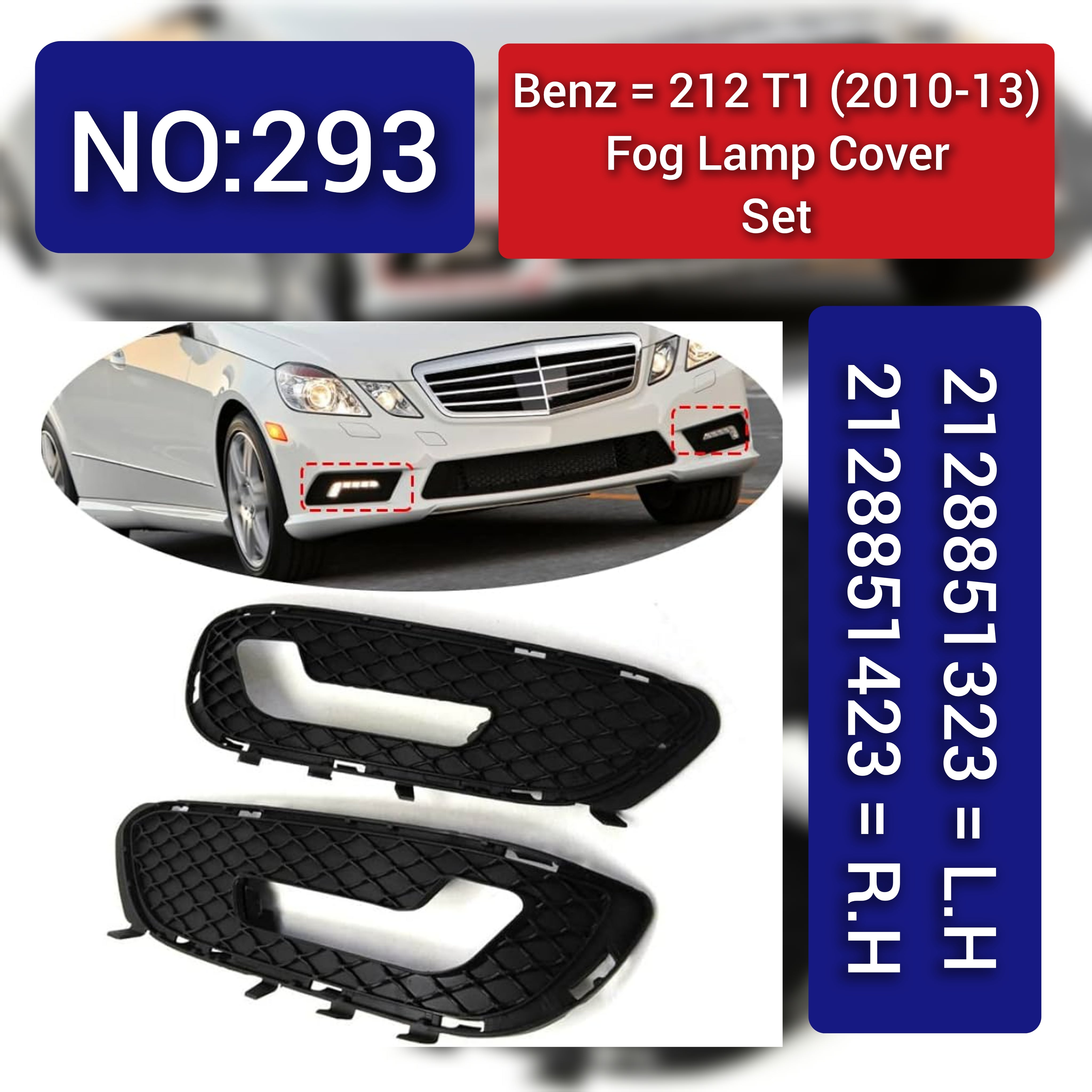 Fog Lamp Cover Compatible With MERCEDES-BENZ E-CLASS W212 2010-2013 Fog Lamp Cover Left 2128851323 & Right 2128851423 Tag-FC-293