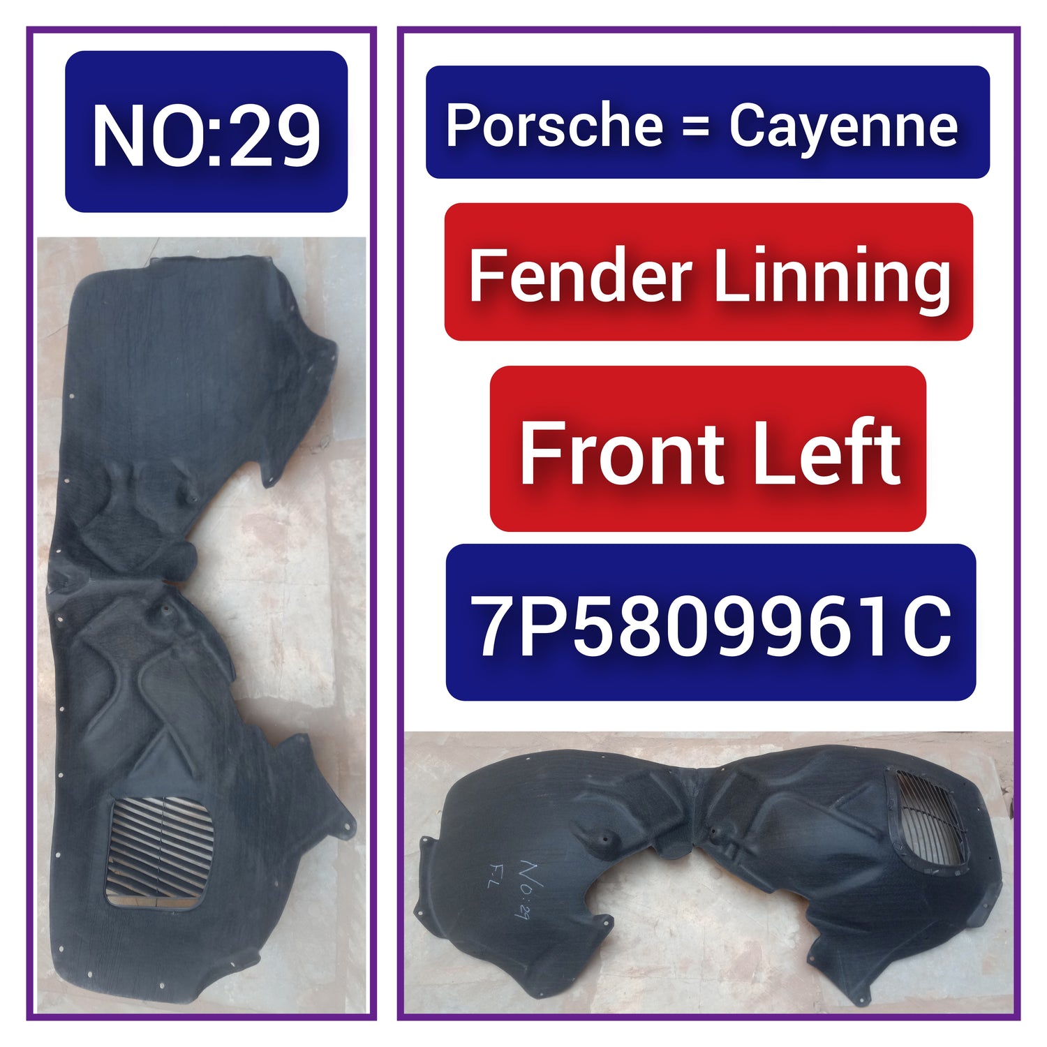Front Left Fender Liner 95850496101 7P5809961C  95850496101  Compatible With PORSCHE CAYENNE 958 Tag-FEA-29