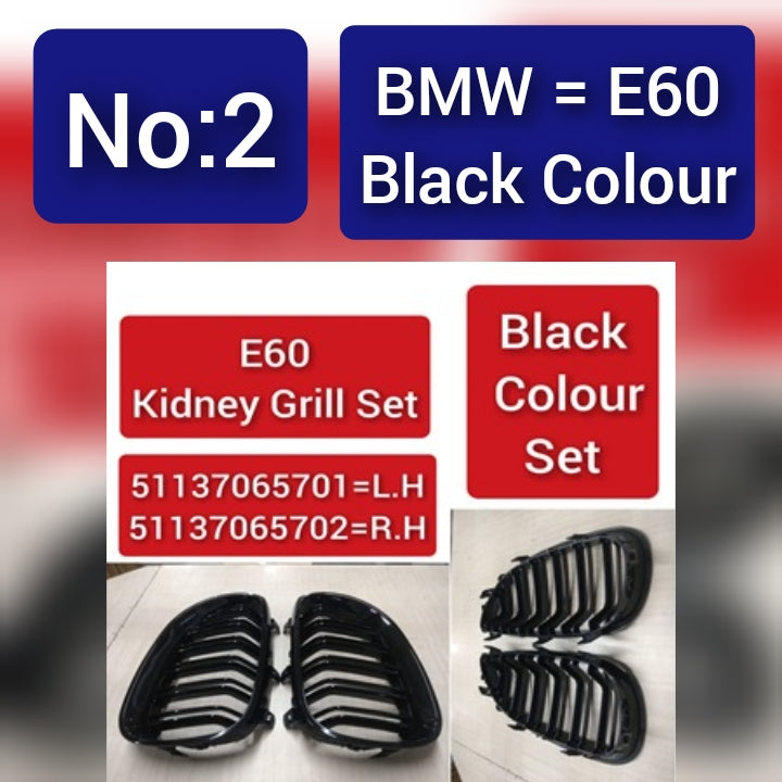 Black Colour  Kidney Grill Set 51137065701=L.H & 51137065702=R.H Compatible With BMW 5 Series E60 Tag 2