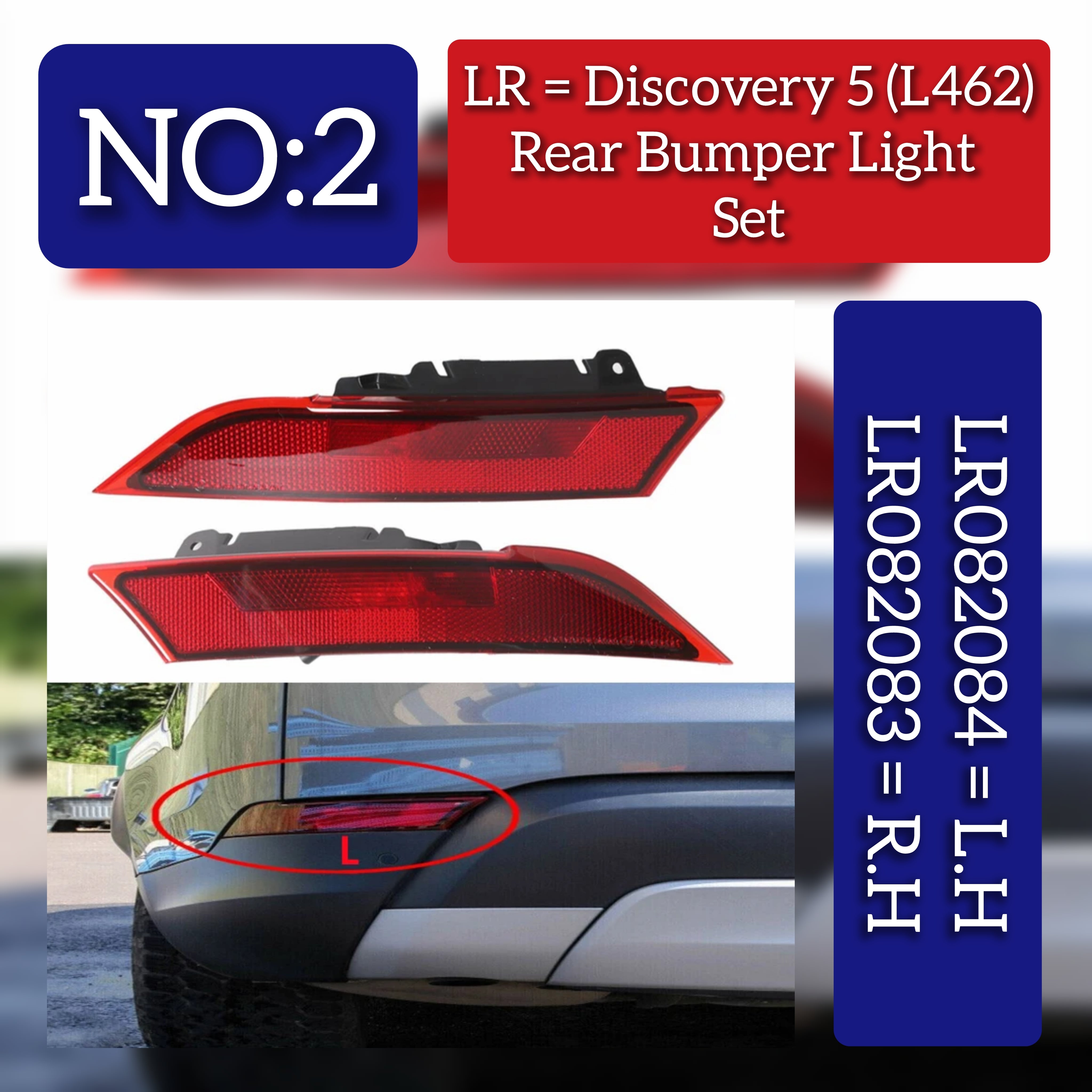 Rear Bumper Reflector Compatible With LAND ROVER DISCOVERY V L462 Rear Bumper Reflector Left LR082084 & Right LR082083 Tag-RB-02