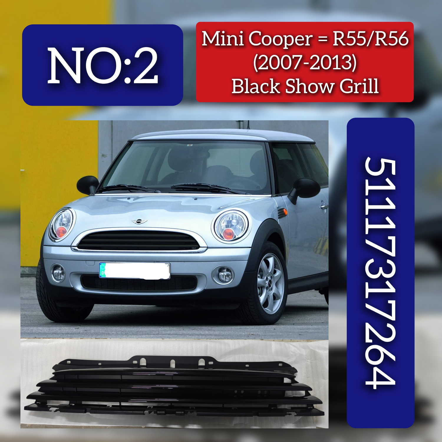 Black Show Grill 51117317264 Compatible With Mini Cooper Clubman - R55 And Hardtop - R56 (2007-2013) Tag No.2