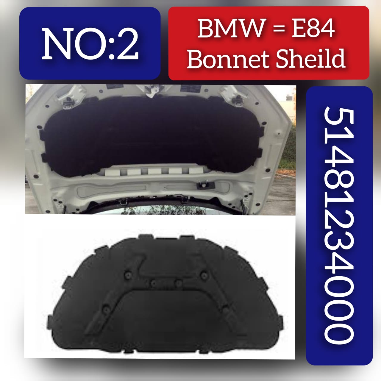 HOOD HEAT INSULATION PAD 51481234000 Compatible with BMW X1 (E84) Tag No.2