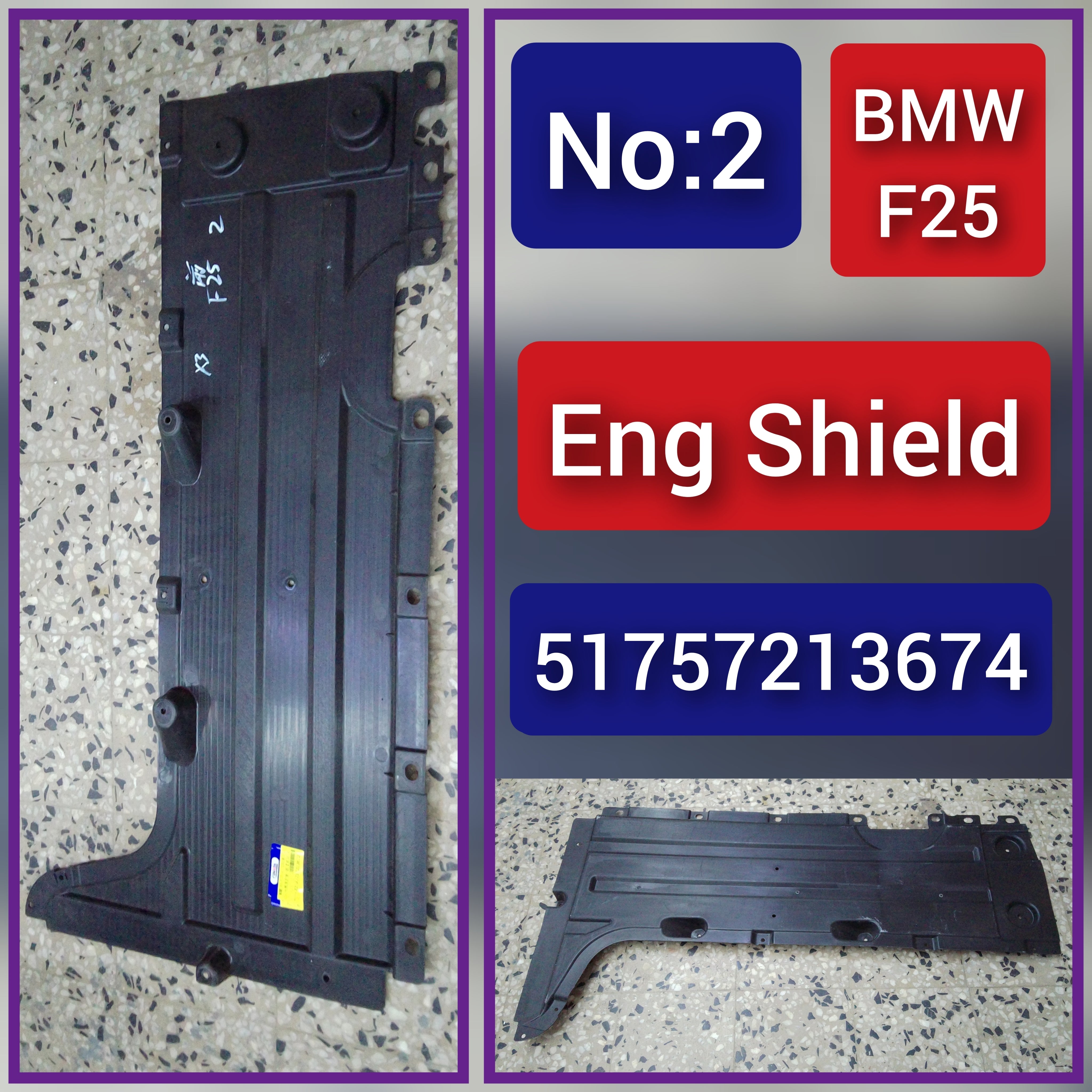 Rear Engine Splash Shield 51757213674 Compatible with BMW X3 F25 Tag No.2