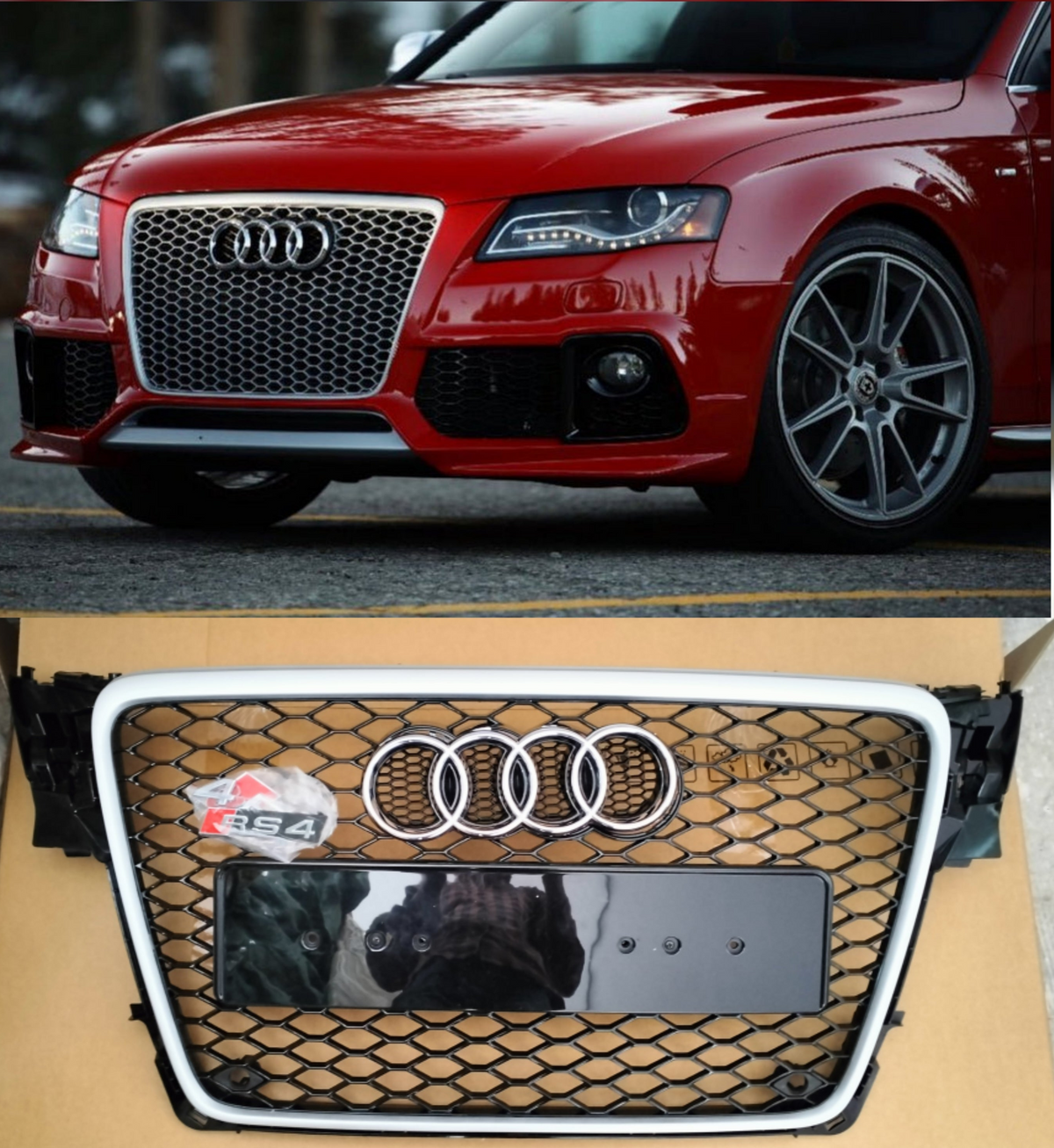 Show Grill Compatible With  Audi A4 B8(2009-12) RS4 Silver Chrome Tag 2