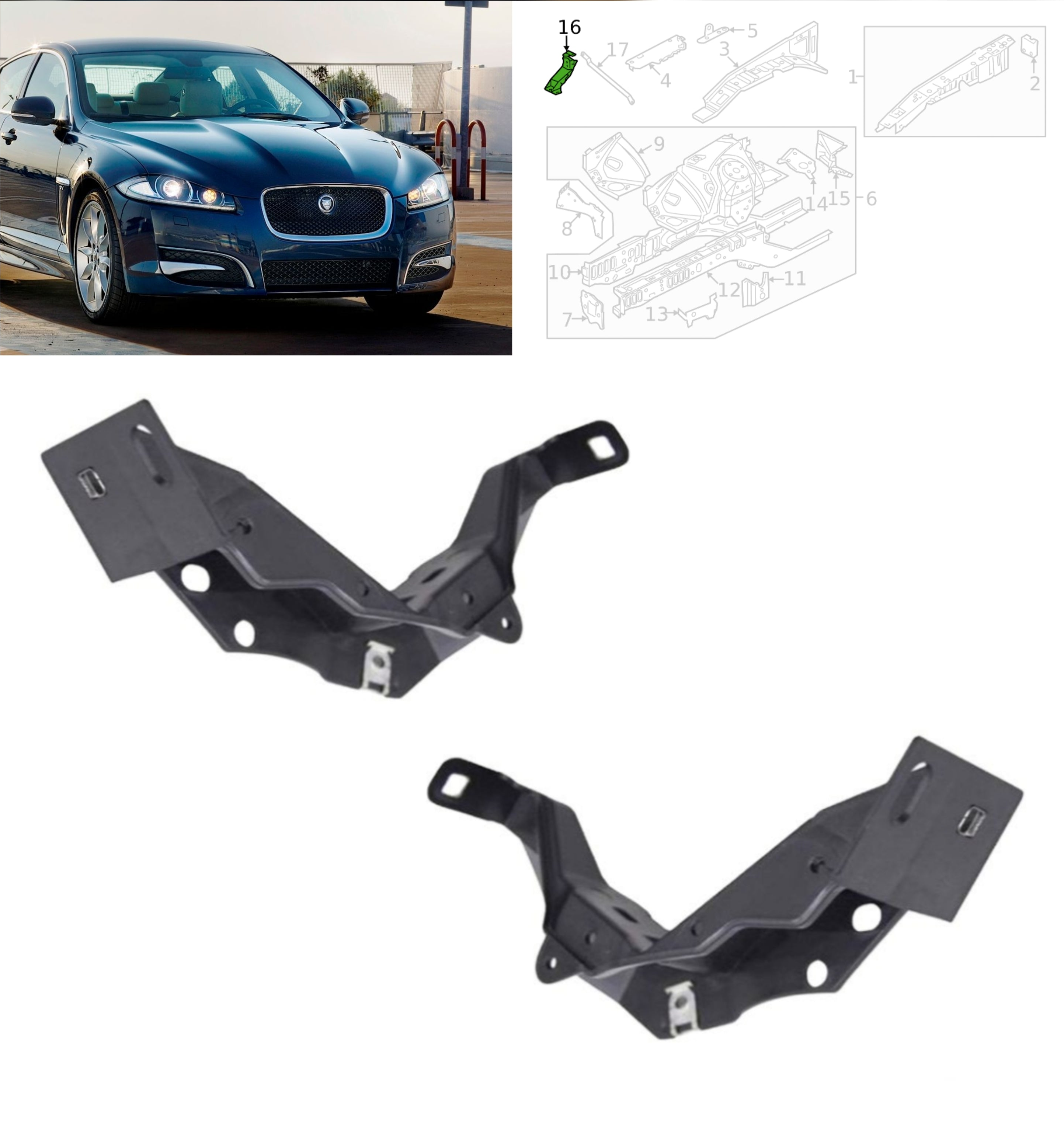 Fender Bracket Left C2Z22219 & Right C2Z22218 Compatible With Jaguar XF (2012-2019) Tag No.3004