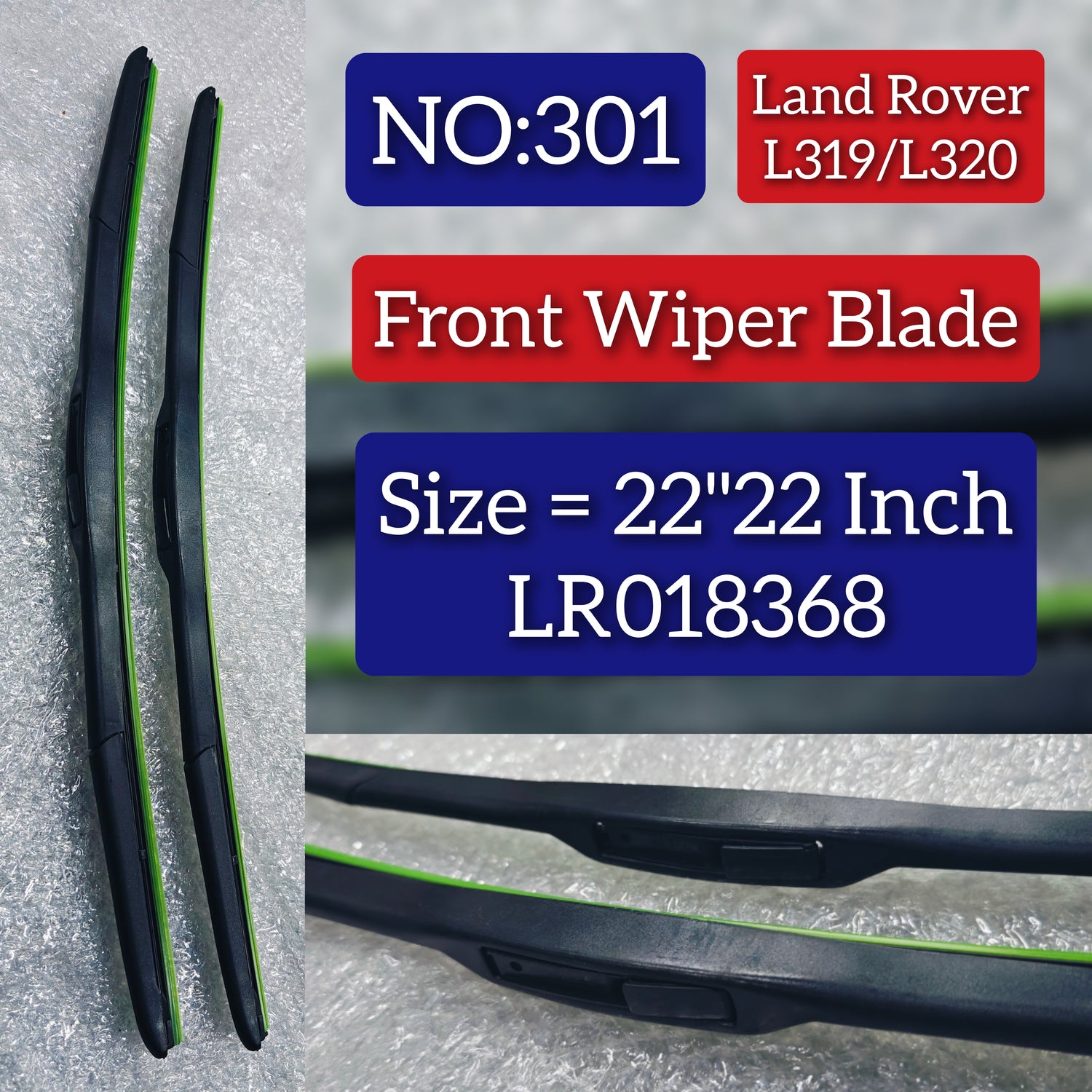 Front Wiper Blade Set (22'22 Inch) LR018368 LR018367 Compatible with DISCOVERY 4 L319 R.R Sports Tag no.301