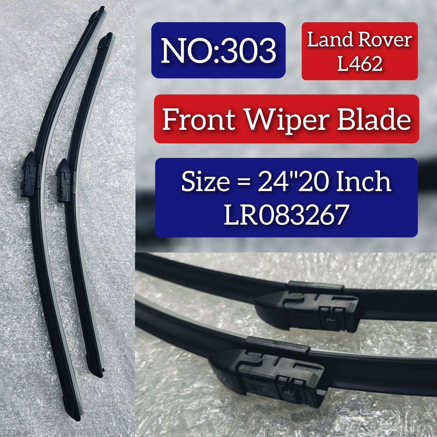 Front Wiper Blade Set (24'20 Inch) LR083267 LR083272 Compatible with LAND ROVER DISCOVERY V (L462)  & RANGE ROVER IV (L405) & RANGE ROVER SPORT II (L494) Tag No.303