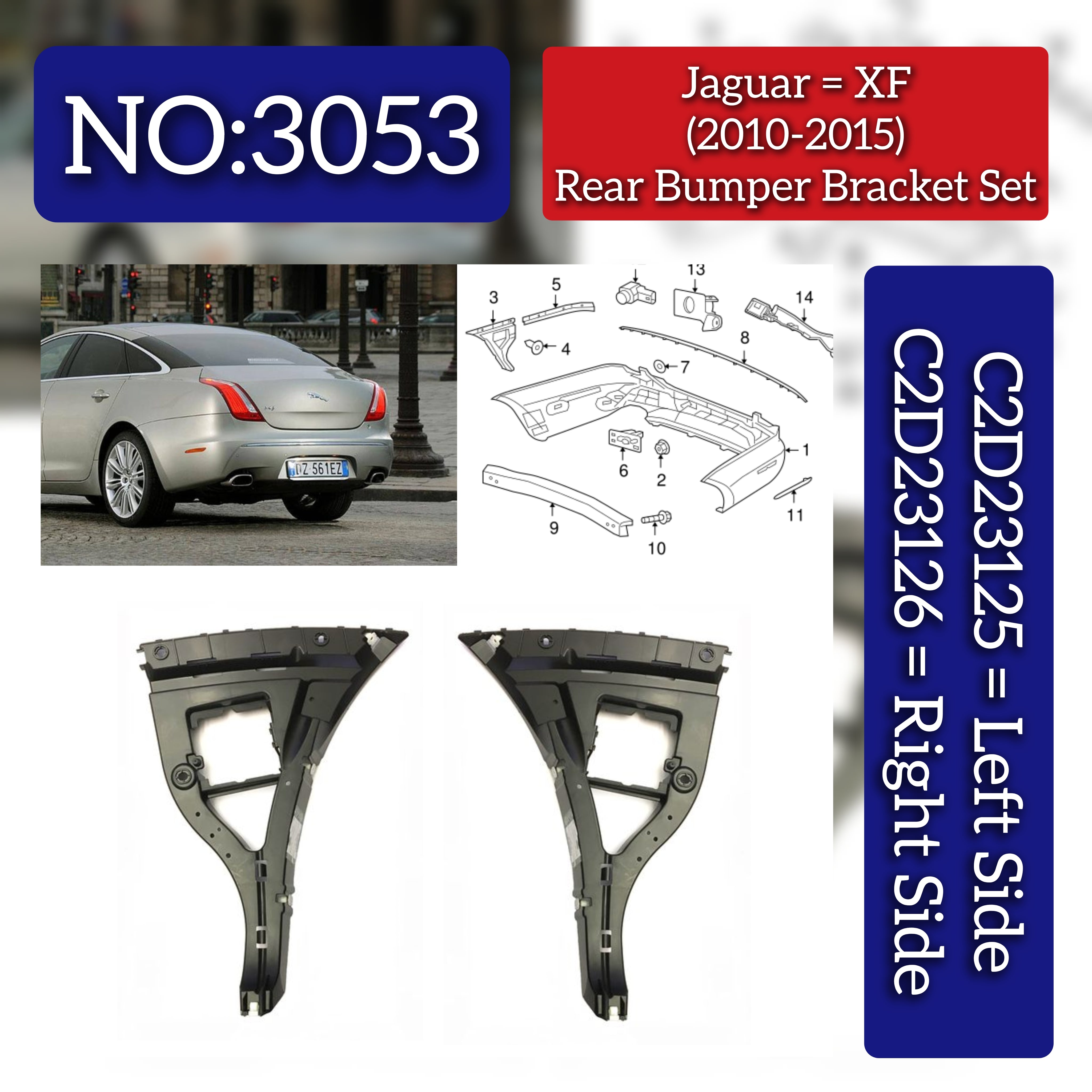 Rear Bumper Bracket Right C2D23126 Left C2D23125 Compatible With Jaguar  XJ (X351) Tag No.3053