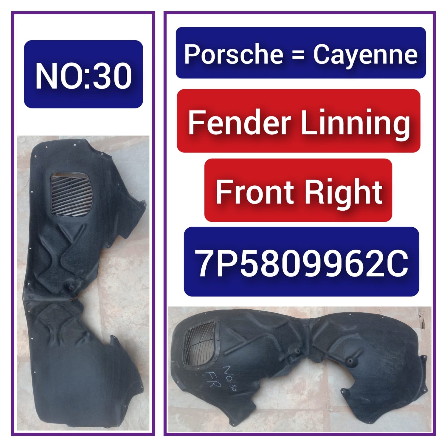 Front Right Fender Liner 95850496201 7P5809962C   Compatible With PORSCHE CAYENNE 958 Tag-FEA-30