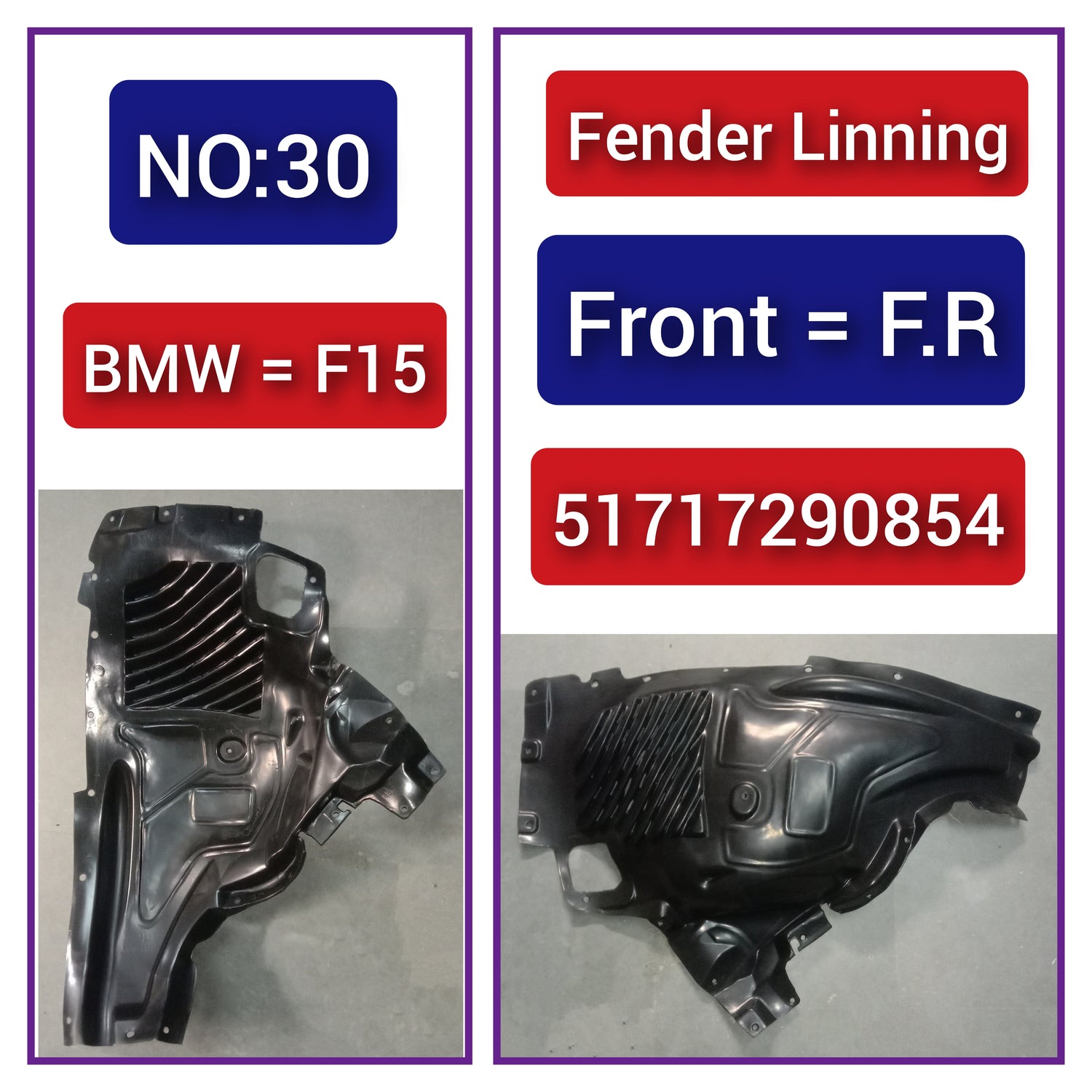Front Right Fender Liner 51717290854 Compatible With BMW X5 F15 Tag-FE-30