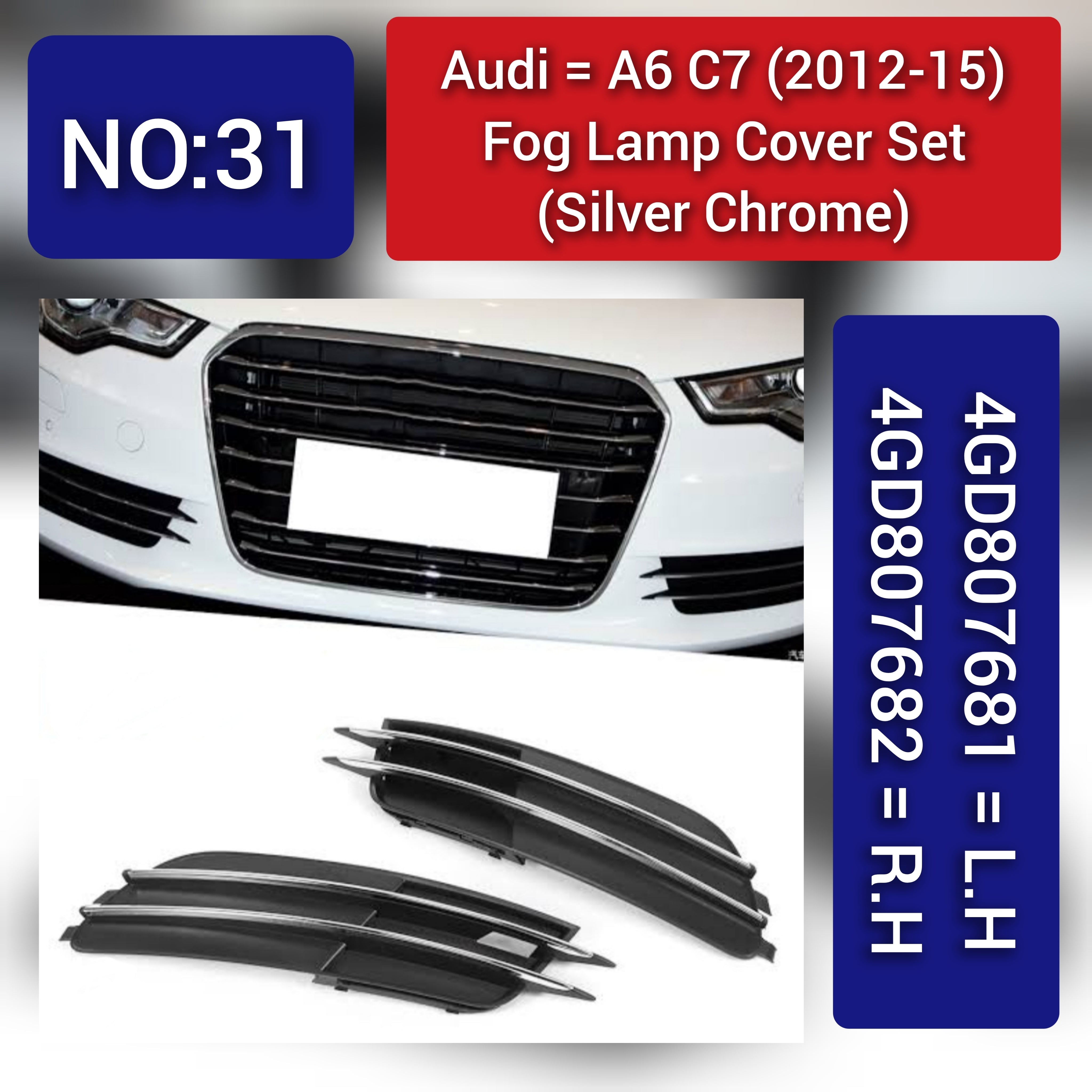 Fog Lamp Cover Compatible With AUDI A6 C7 2012-2015 Fog Lamp Cover Left 4GD807681 & Right 4GD807682 Tag-FC-31