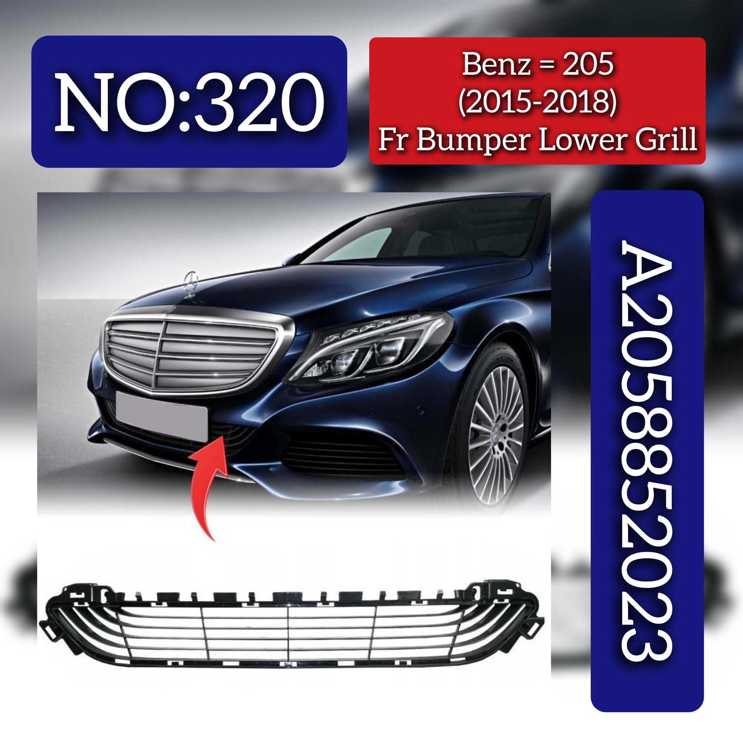 Front Bumper Lower Grill A2058852023 2058852023 Compatible With Mercedes Benz (W205) C-Class (2015-2018) Tag No.320