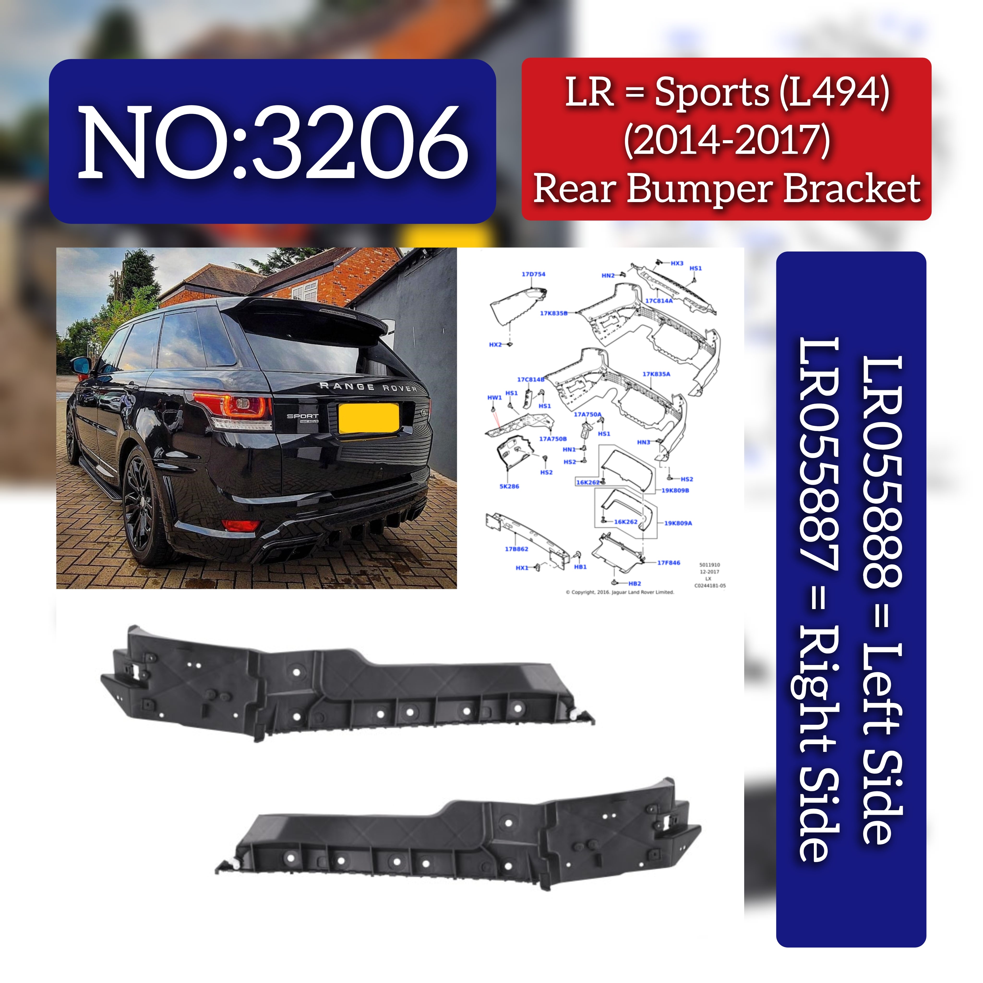 Rear Bumper Bracket Right LR055887 & Left LR055888 Compatible With Land Rover Range Rover Sport - L494 (2014-2017) Tag No.3206