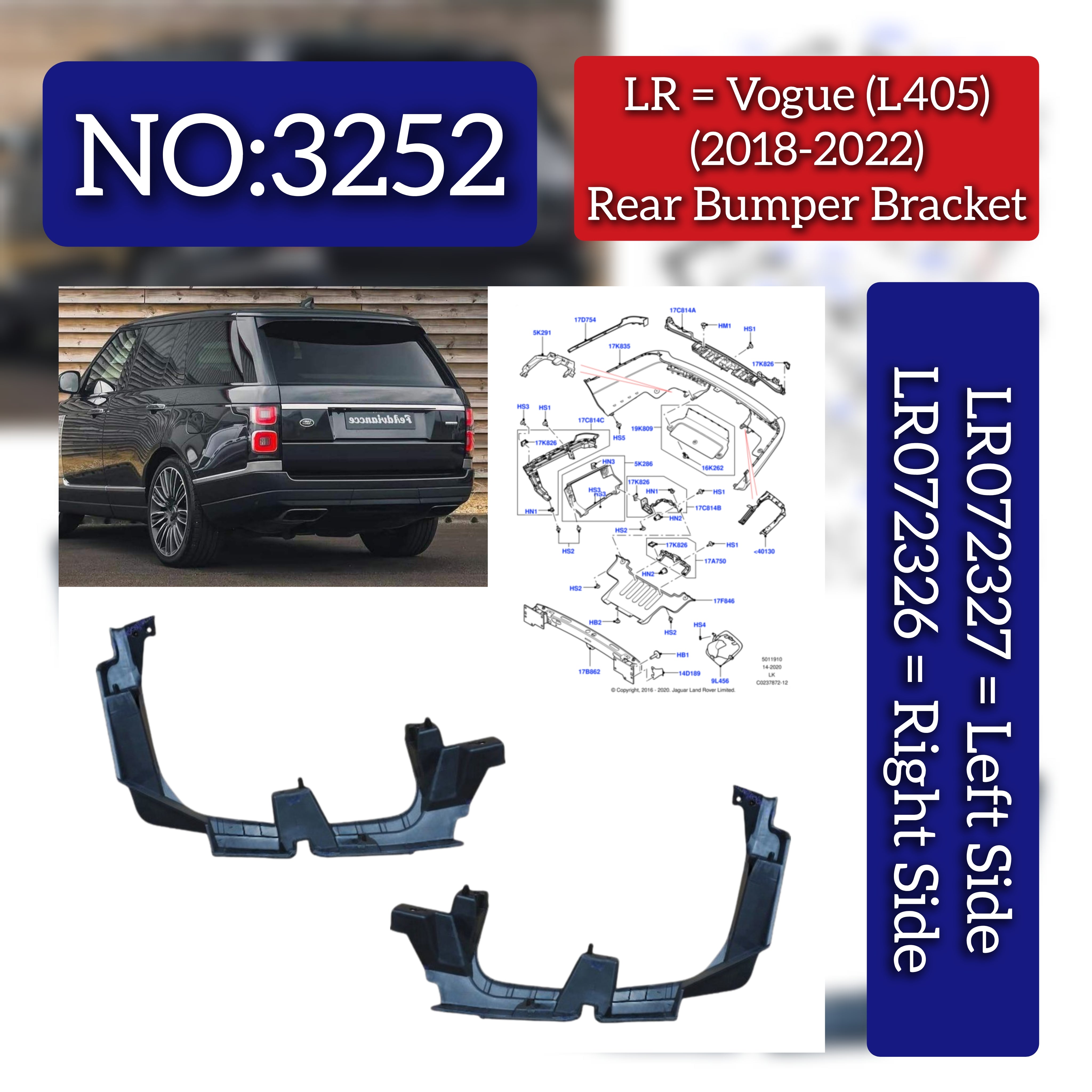 Rear Bumper Bracket Right LR072326 & Left LR072327 Compatible With Land Rover Range Rover Vogue - L405 (2018-2022) Tag No.3252
