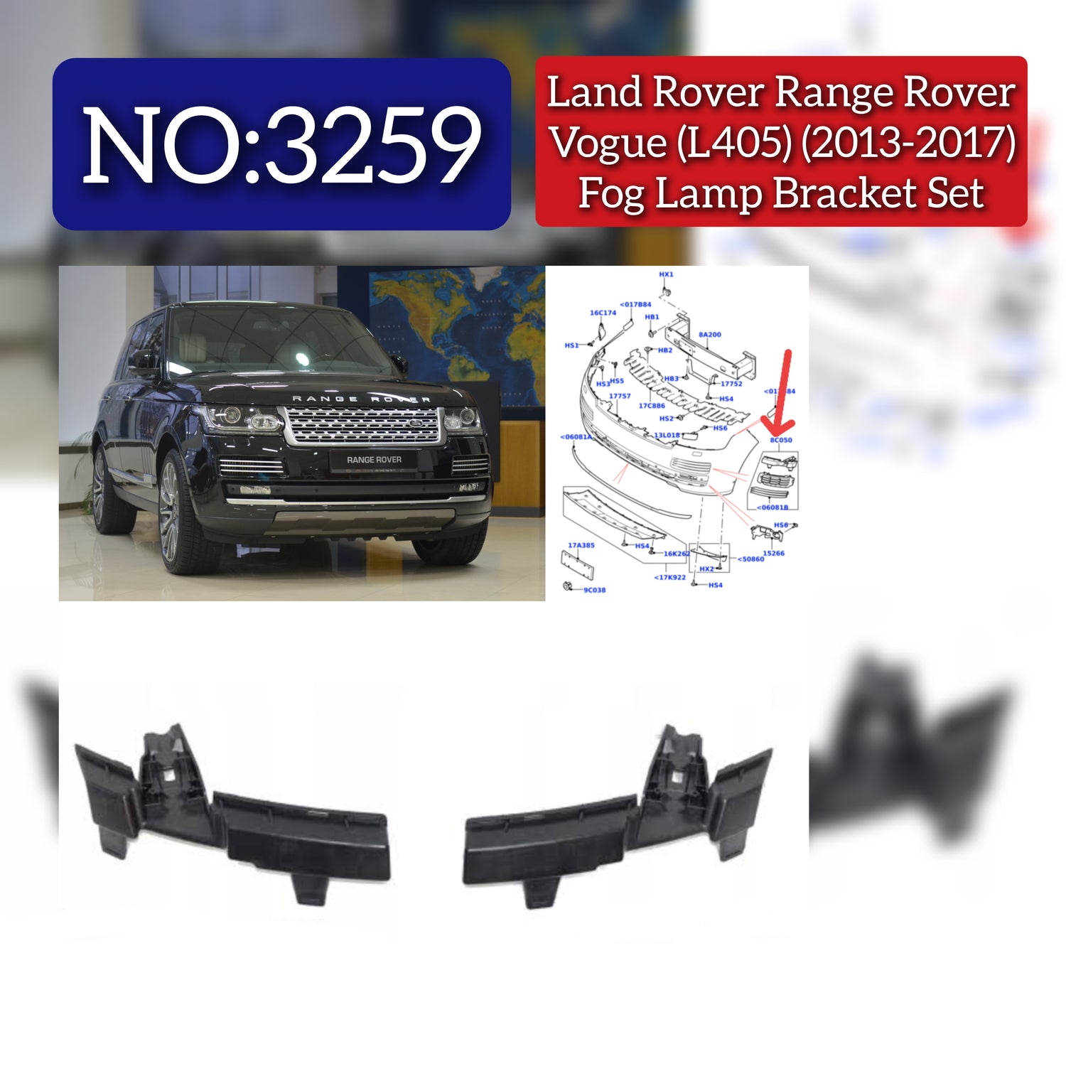 Fog Lamp Bracket Compatible With Land Rover Range Rover Vogue L405 (2013-2017) Tag No.3259