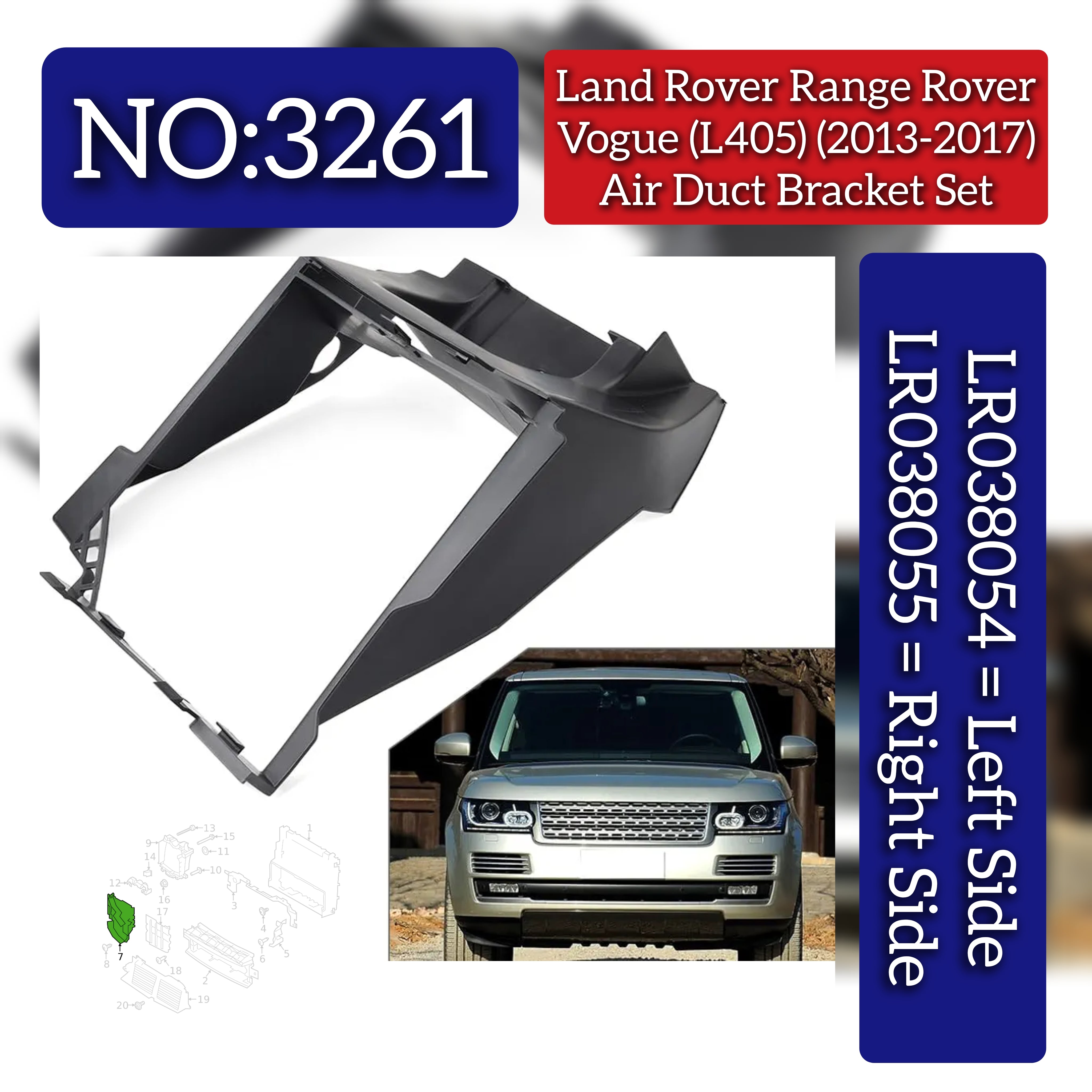 Air Duct Bracket Left LR038054 & Right LR038055 Compatible With Land Rover Range Rover Vogue (L405) (2013-2017) Tag No.3261