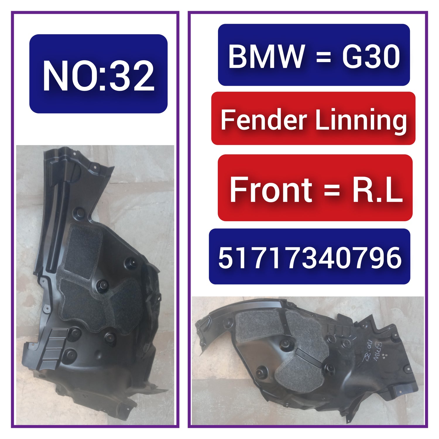 Rear Left Fender Liner 51717340796 Compatible With BMW 5 Series G30, F90 Tag-FE-32