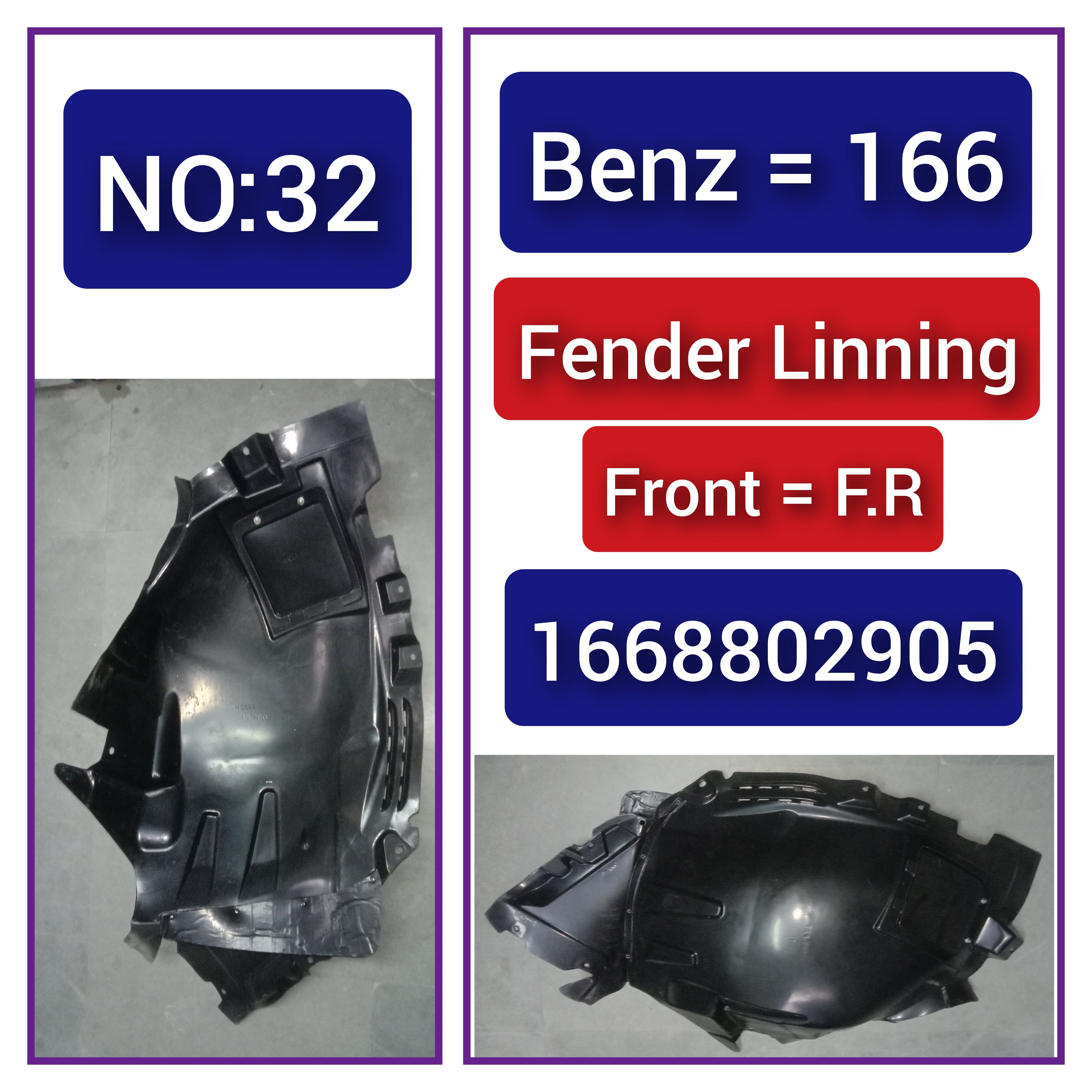 Front Right Fender Liner 1668802905 Compatible With MERCEDES-BENZ GLE W166 Tag-FEM-32