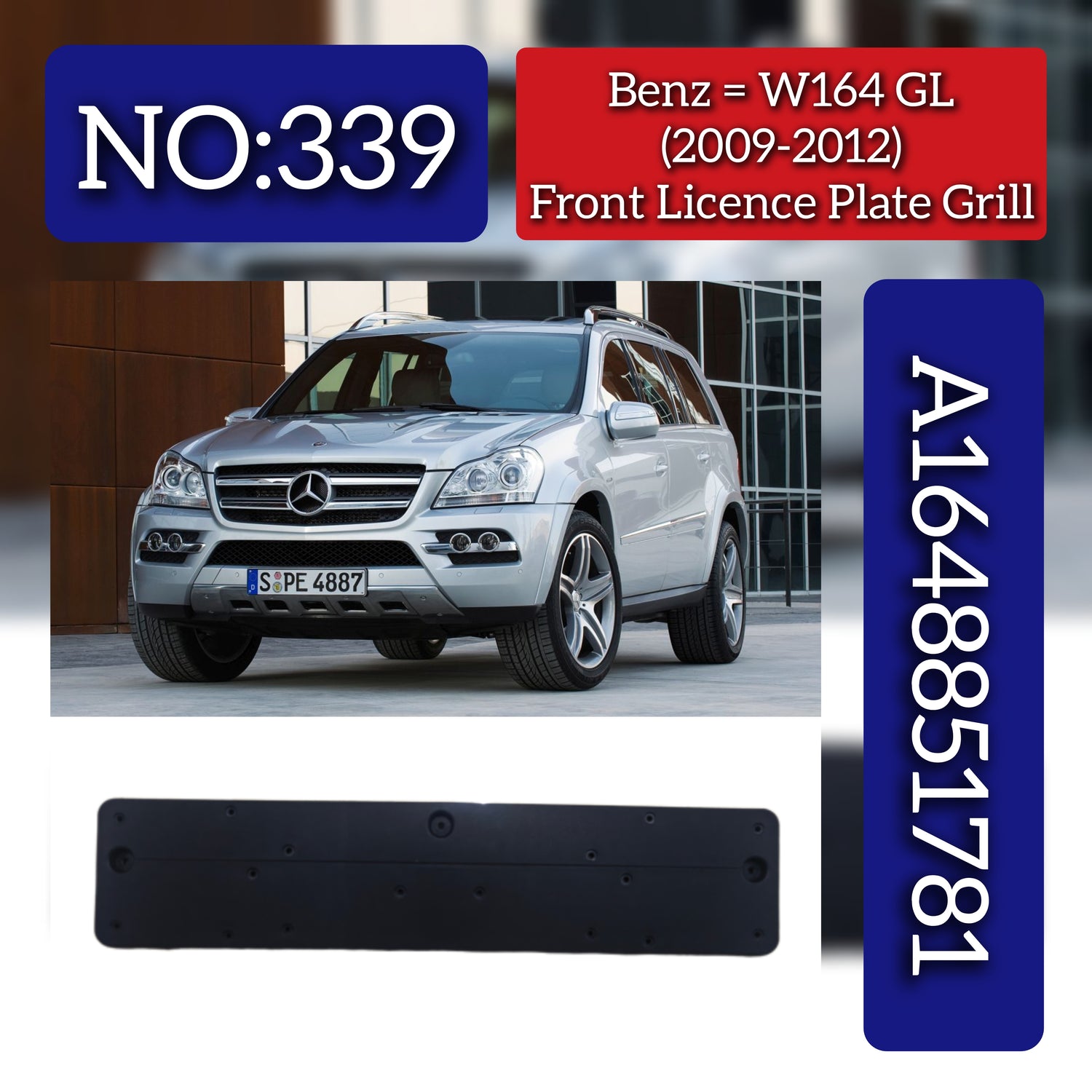 Front Licence Plate Grill 1648851781 A1648851781 Compatible With Mercedes Benz 164 (2009-12) Tag No.339