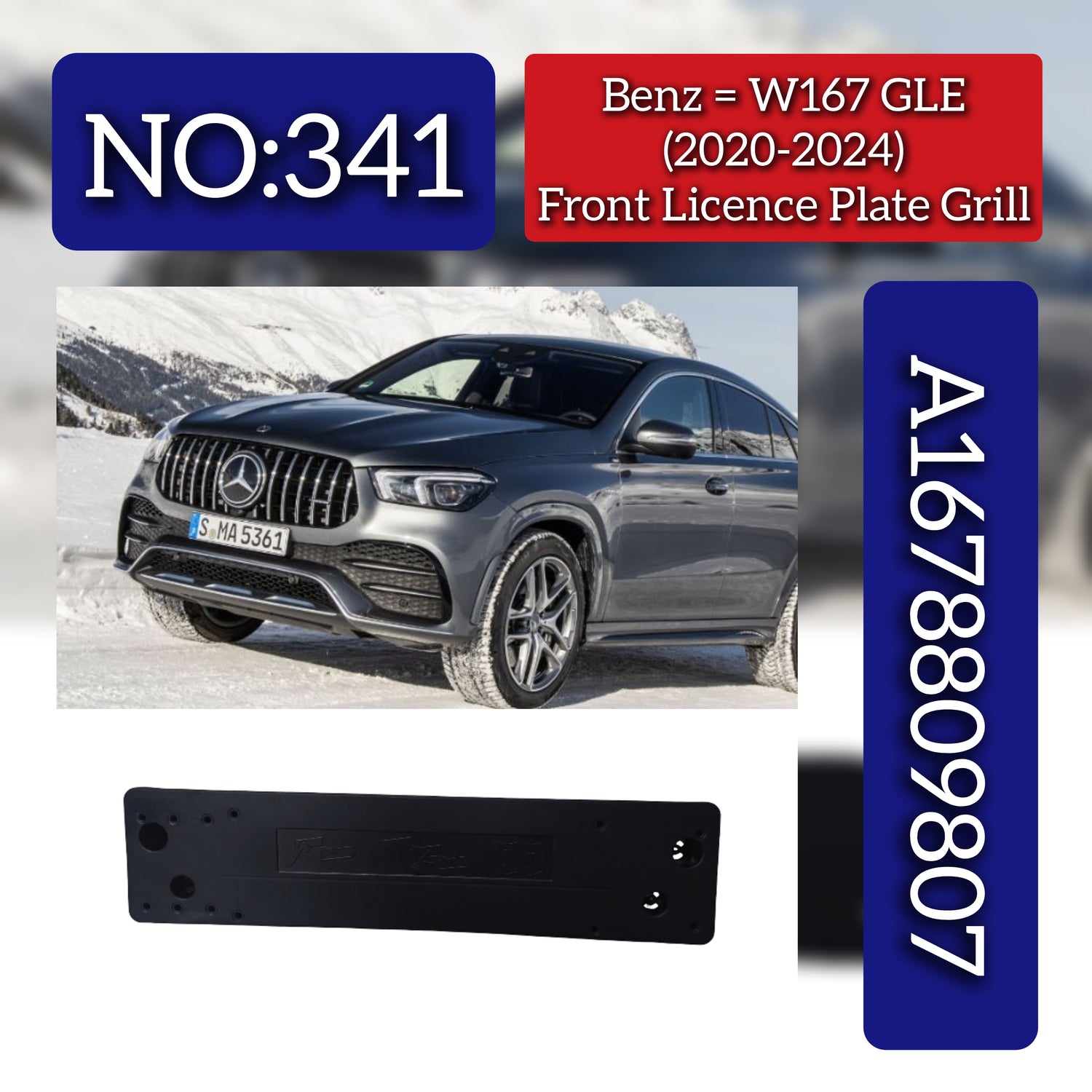 Front Licence Plate Grill 1678809807 Compatible With Mercedes Benz W167 2020-24 Tag No.341