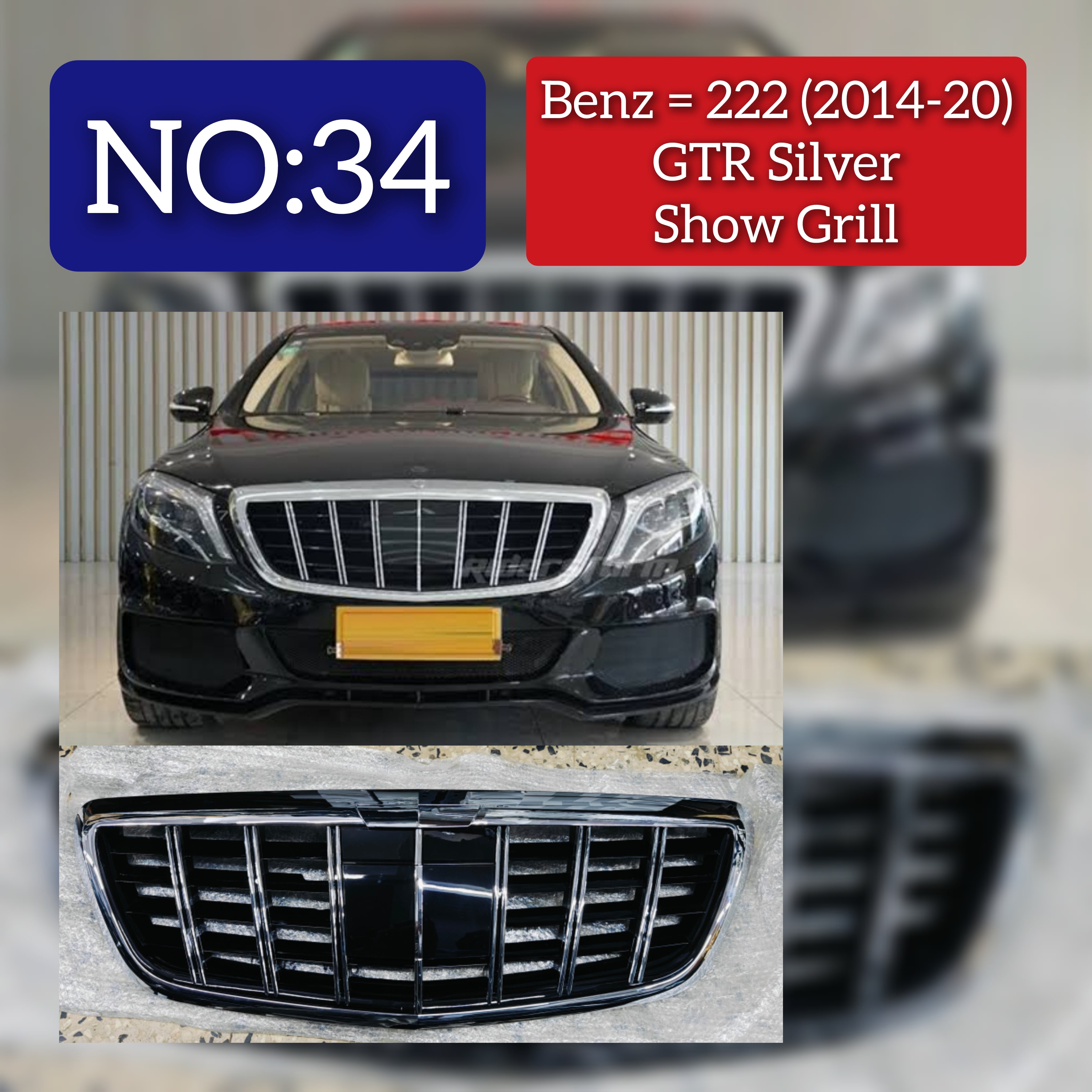 Silver Chrome Show Grill Compatible With  Mercedes Benz S-Class W222 (2016-2020) Tag 34