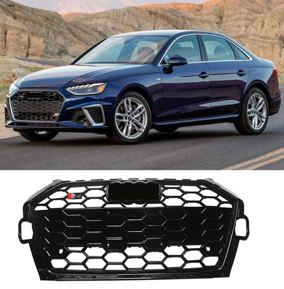 Show Grill  Compatible With Audi A4 B9 Facelift(2020-23) RS4 Black Chrome Tag 34