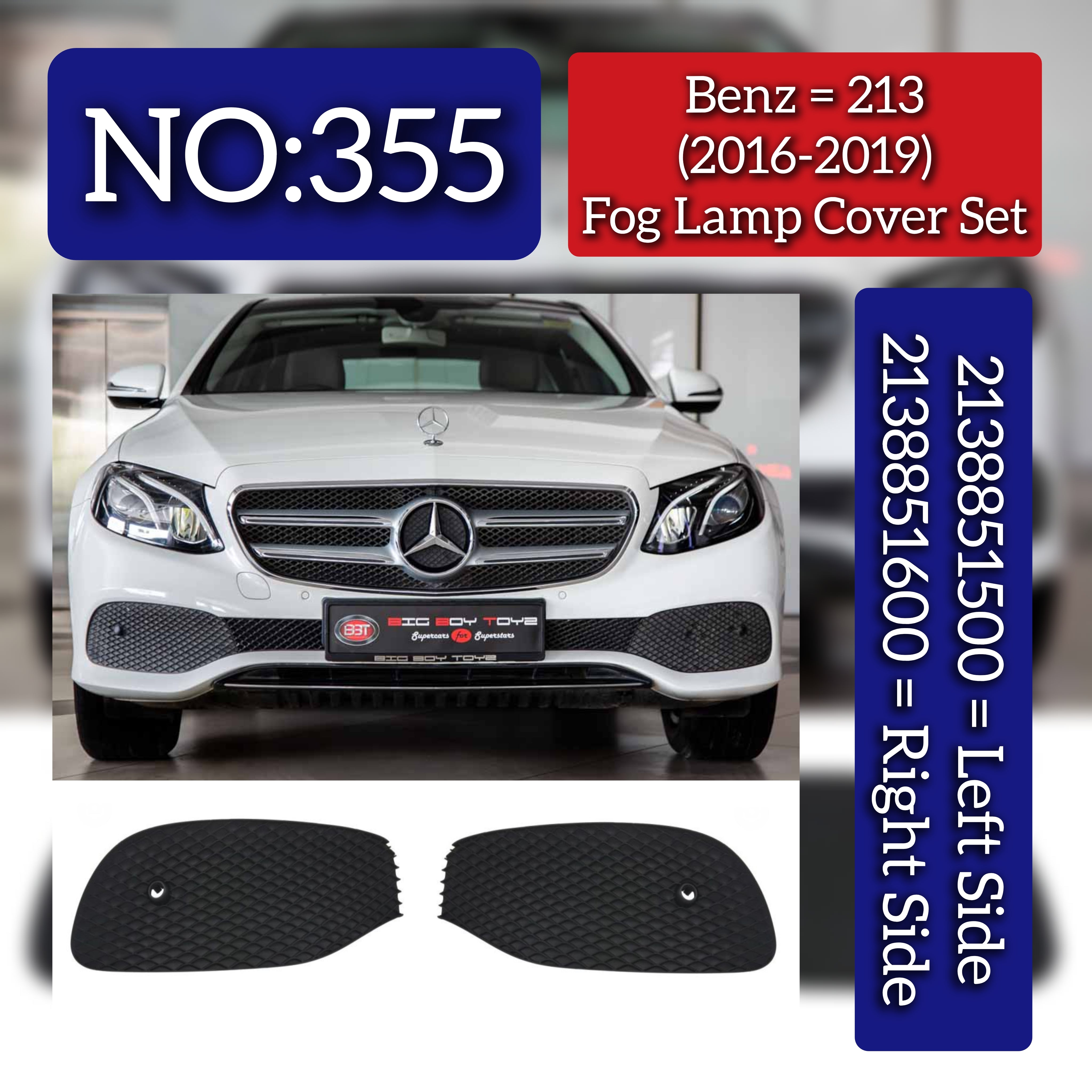 Fog Lamp Cover Left 2138851500 & Right 2138851600 A2138851500 Compatible With Mercedes Benz (W213) E-Class (2016-2019) Tag No.355