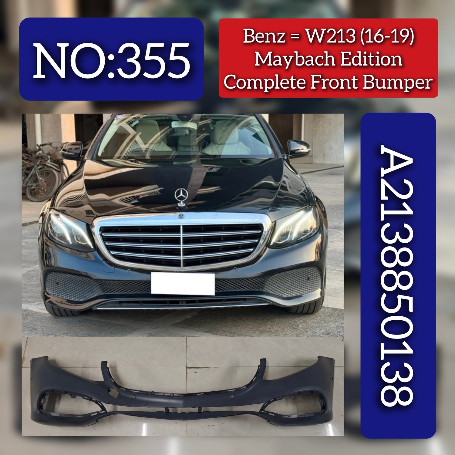 Complete Front Bumper 2138850138 Compatible With Mercedes Benz W213 (2016-19) Tag No.355