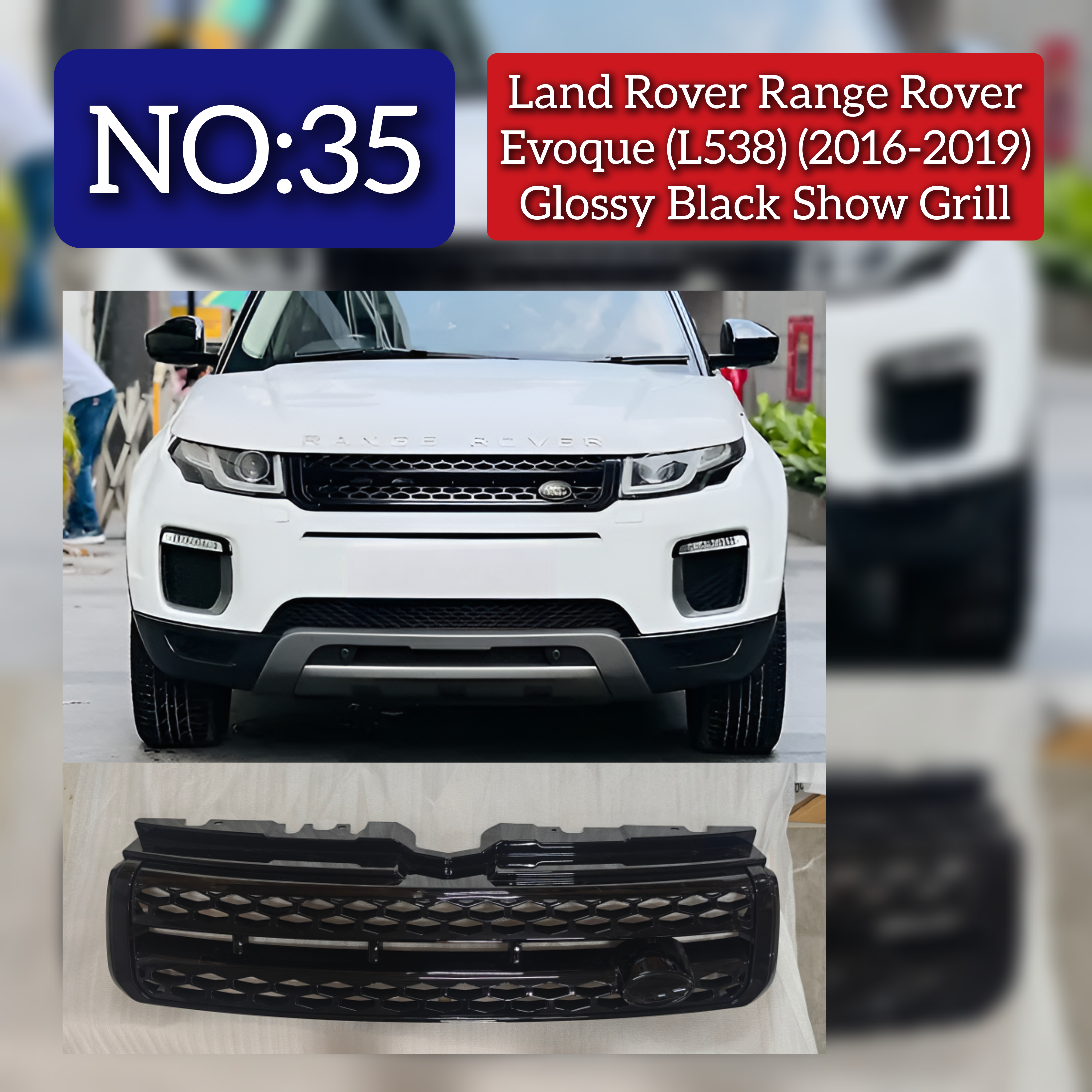 Glossy Black Show Grill Compatible With Land Rover Range Rover Evoque (L538) (2016-2019) Tag No.35