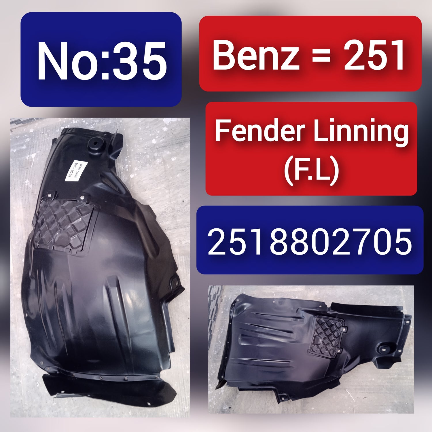 Front Left Fender Liner A2518802705 2518802705 Compatible With MERCEDES-BENZ R-CLASS W251 Tag-FEM-35