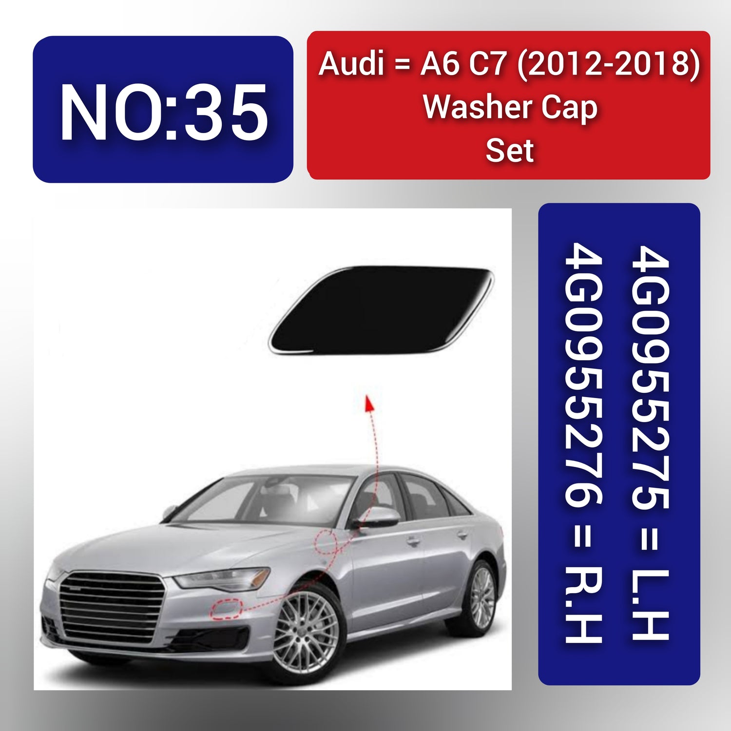 Washer Cap Set . 4G0955276 = R.H, 4G0955275 = L.H. Tag 35 Compatible With Audi A6 C7 (2012-2018)