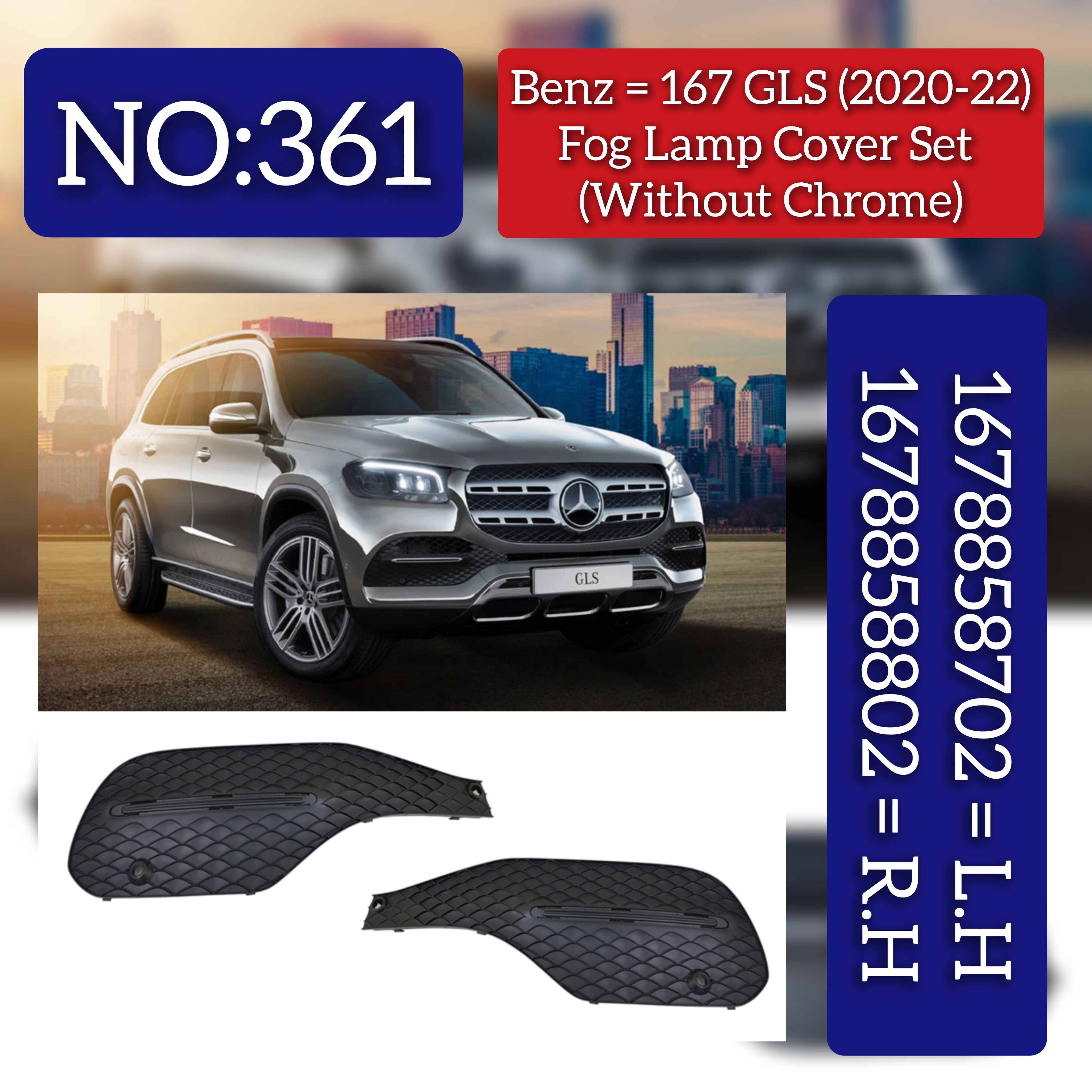 Fog Lamp Cover Left 1678858702 & Right 1678858802 A1678858702 Compatible With Mercedes Benz GLS-Class (W167) (2020-2022) Tag No.361