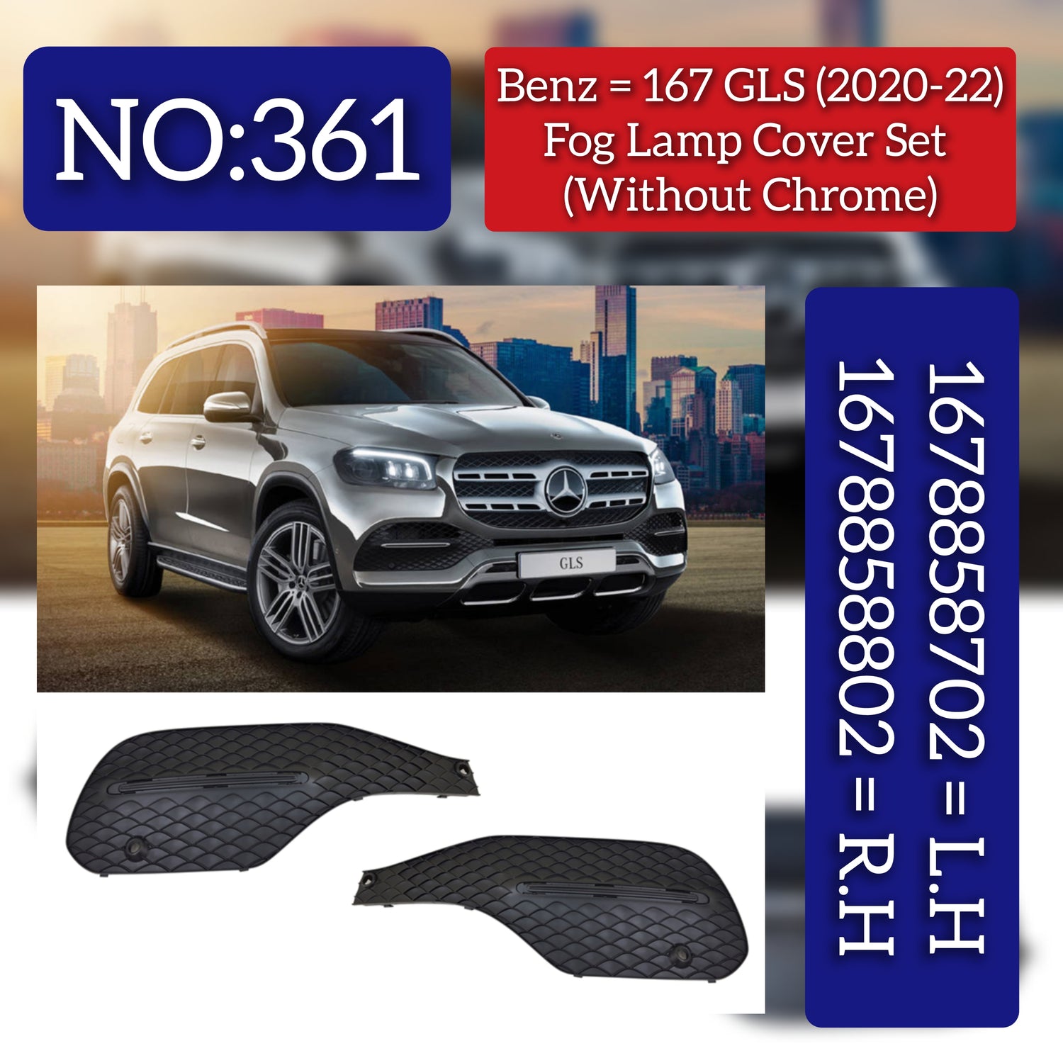 Fog Lamp Cover Left 1678858702 & Right 1678858802 A1678858702 Compatible With Mercedes Benz GLS-Class (W167) (2020-2022) Tag No.361