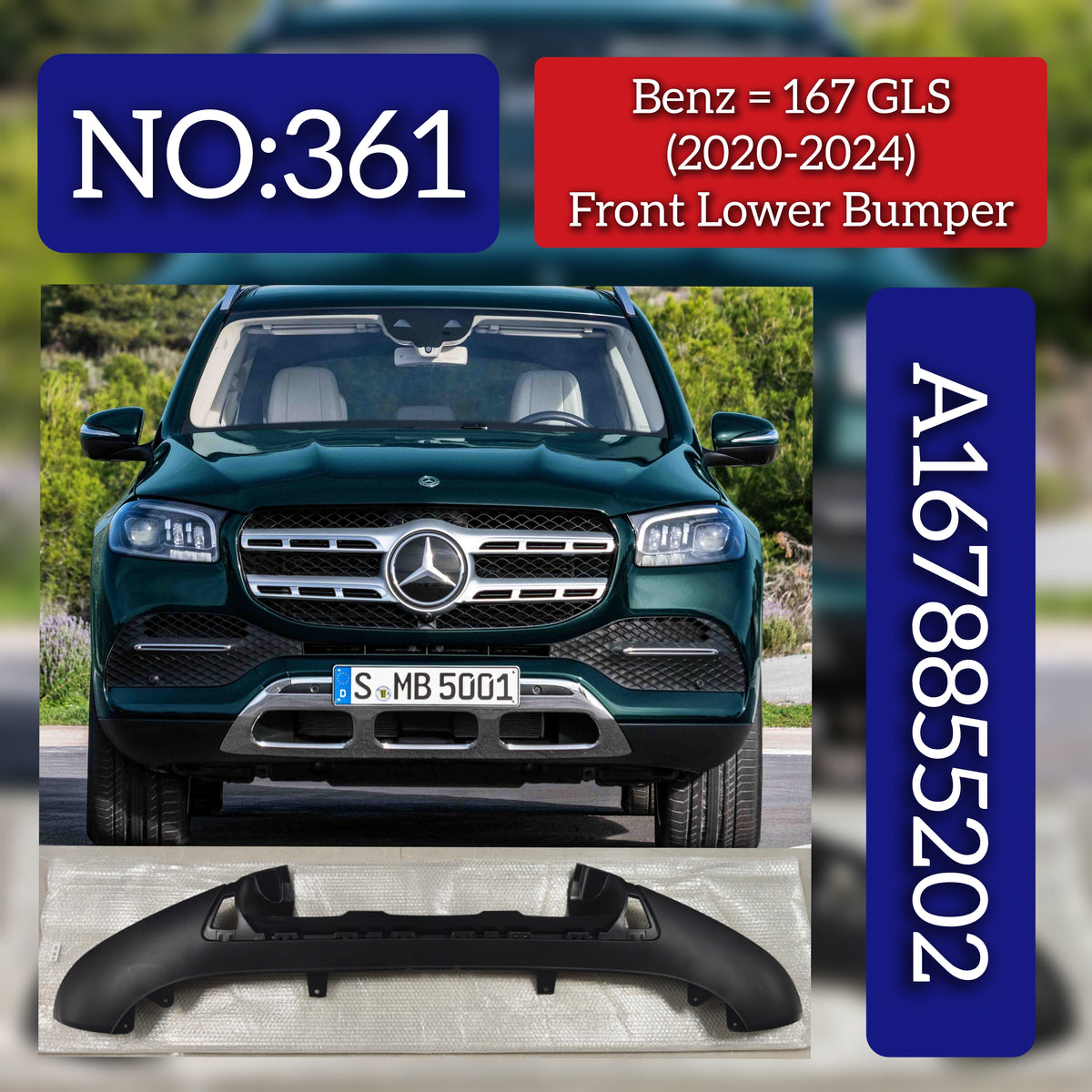 Front Lower Bumper 1678855202 A1678855202 Compatible With Mercedes-Benz GLS CLASS W167 (2020-2024) Tag No.361