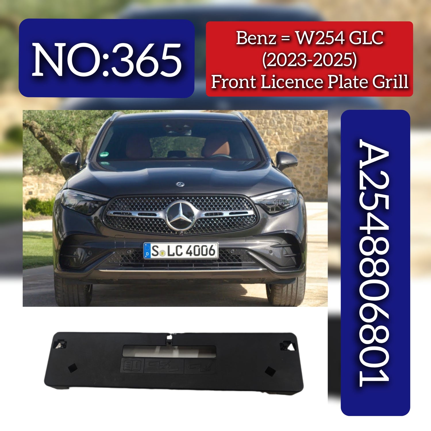 Front Licence Plate Grill 2548806801 Compatible With Mercedes Benz W254 2023-25 Tag No.365