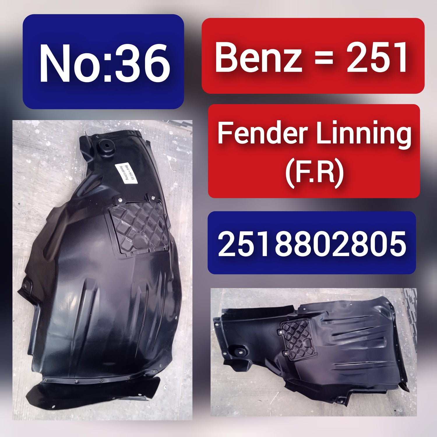 Front Right Fender Liner A2518802805 2518802805 Compatible With MERCEDES-BENZ R-CLASS W251 Tag-FEM-36