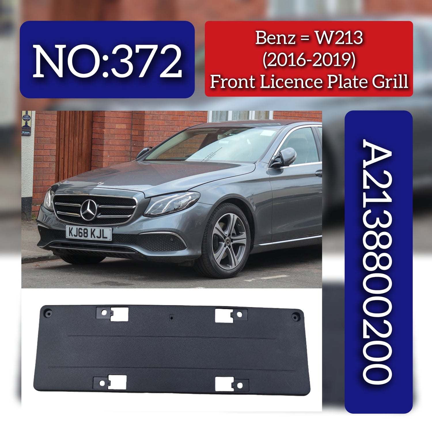 License Plate Grill 2138800200 A2138800200 Compatible With Mercedes Benz W213 (2016-19) Tag No.372