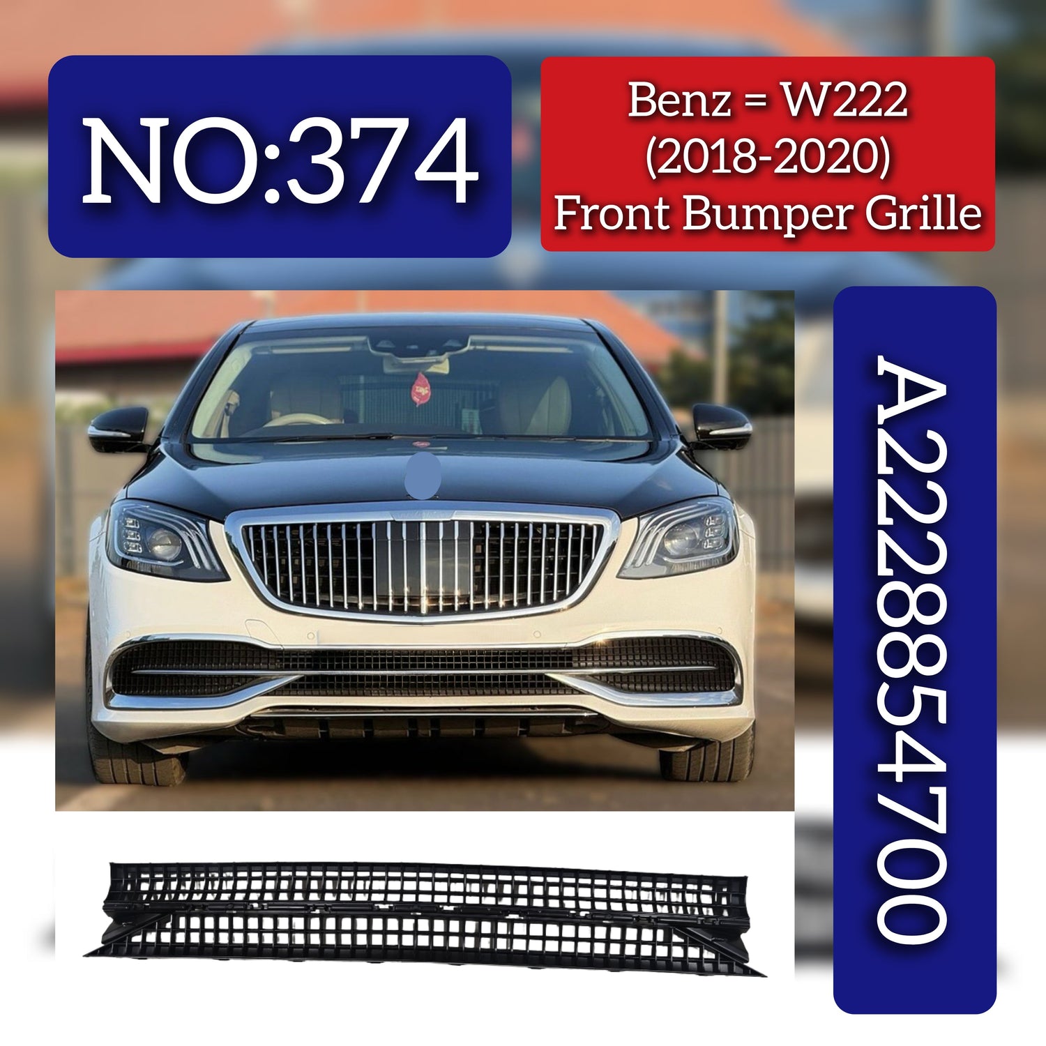 License Plate Grill 2228854700  A2228854700 Compatible With Mercedes Benz W222 (2018-20) Tag No.374