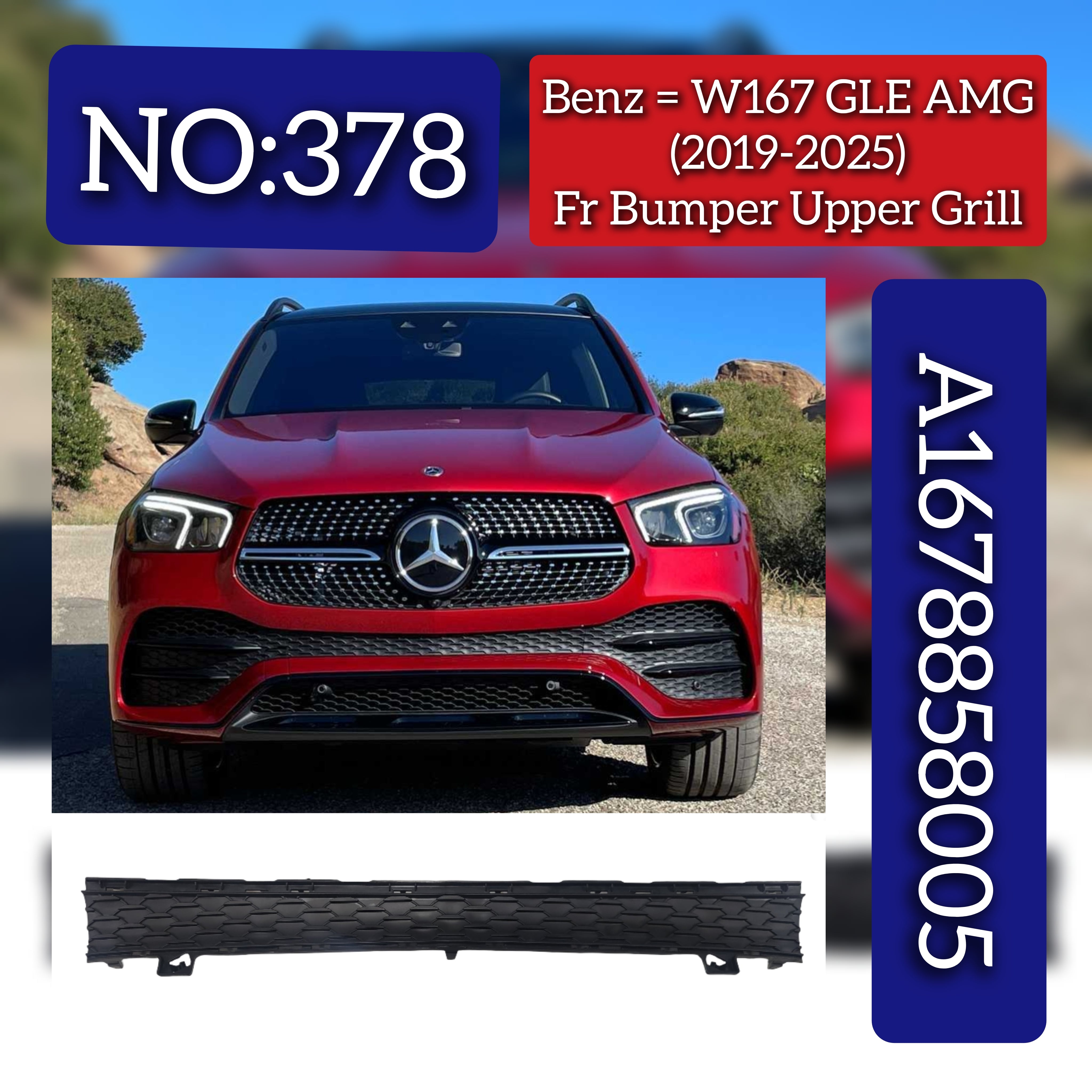 Front Bumper Lower Grill 1678858005 Compatible With Mercedes Benz W167 GLE (2016-19) Tag No.378