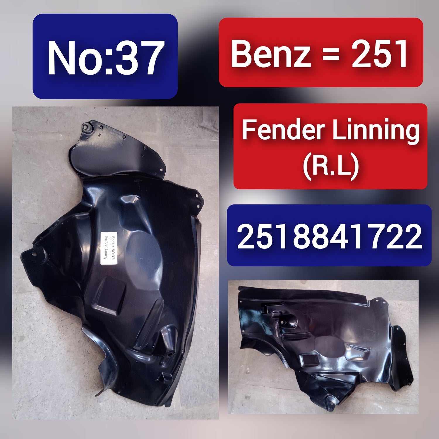 Rear Left Fender Liner A2518841722 2518841722 Compatible With MERCEDES-BENZ R-CLASS W251 Tag-FEM-37