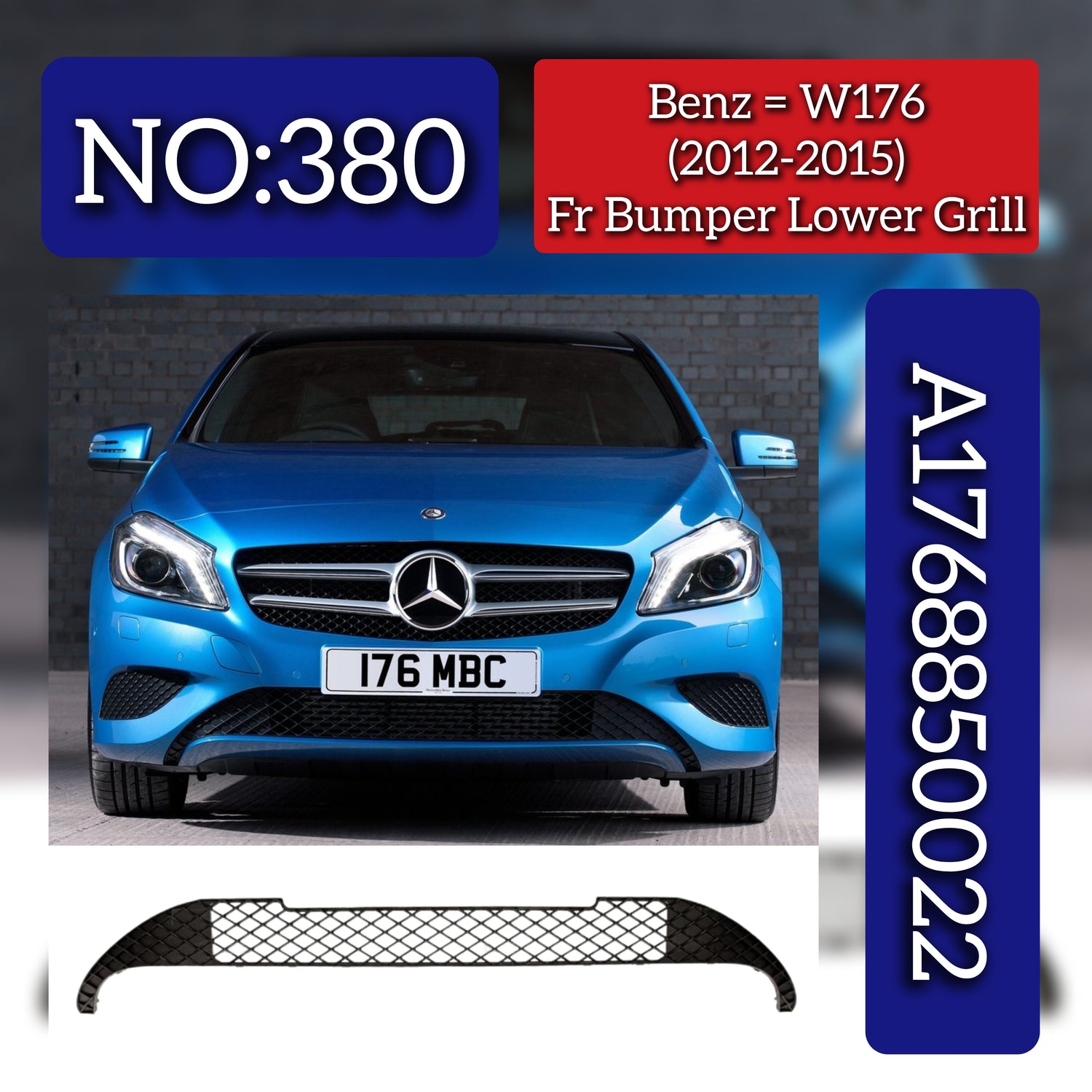 Front Bumper Chrome  1768850022 768850022 Compatible With MERCEDES BENZ A-CLASS W176 2013-2015 Tag No.380