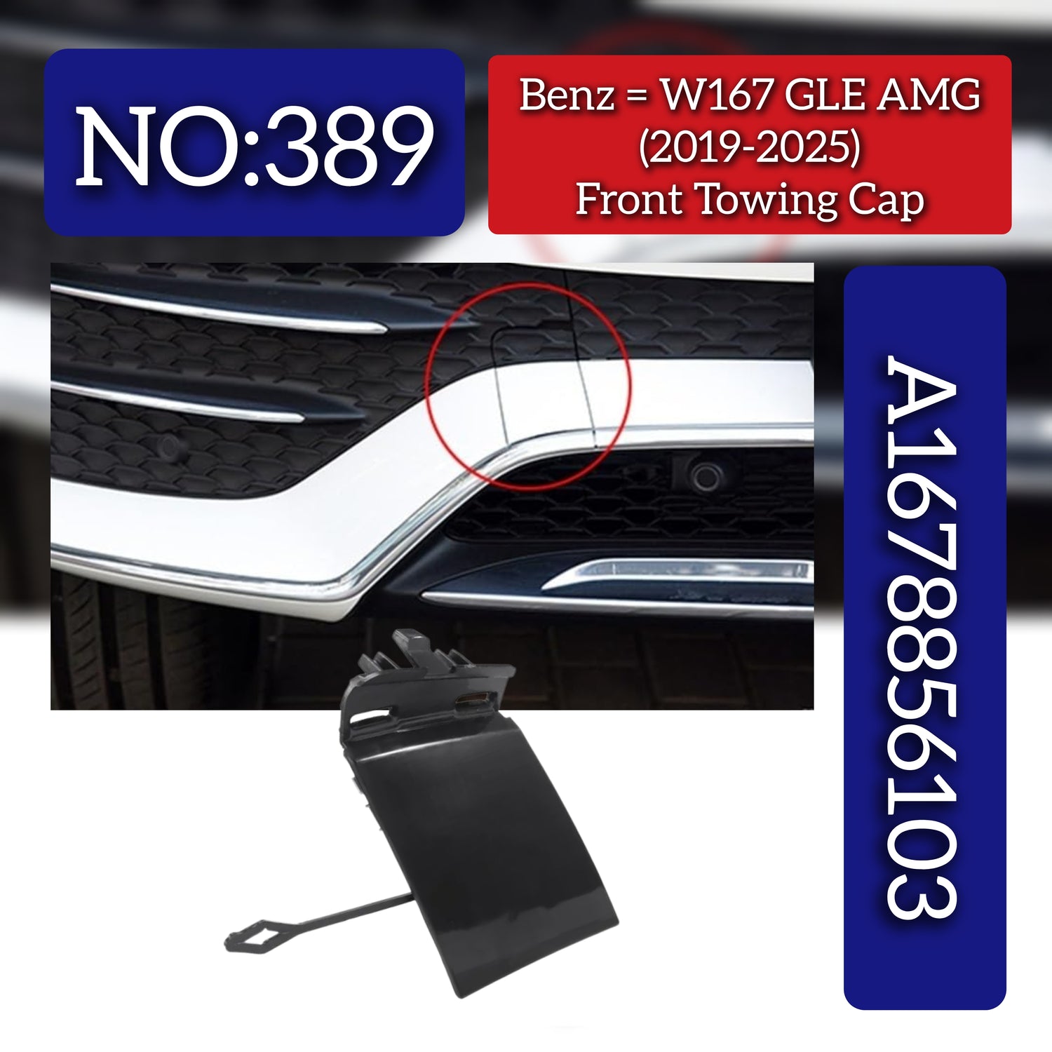 Front Towing Cap (Black) 1678856103 Compatible With Mercedes Benz W167 GLE (19-24) Tag No.389
